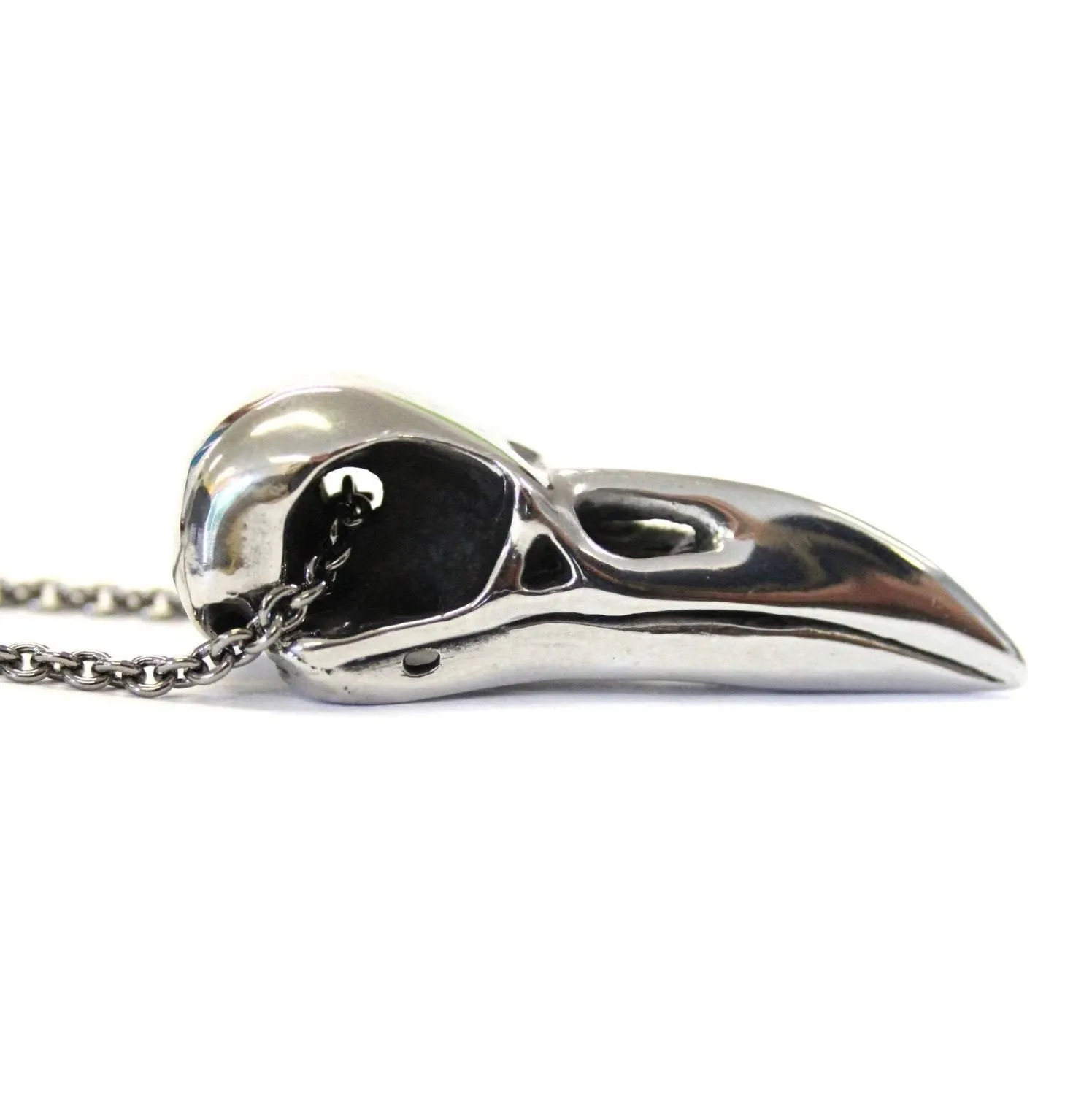 Large Raven Skull Pendant Necklace in Solid Stainless Steel