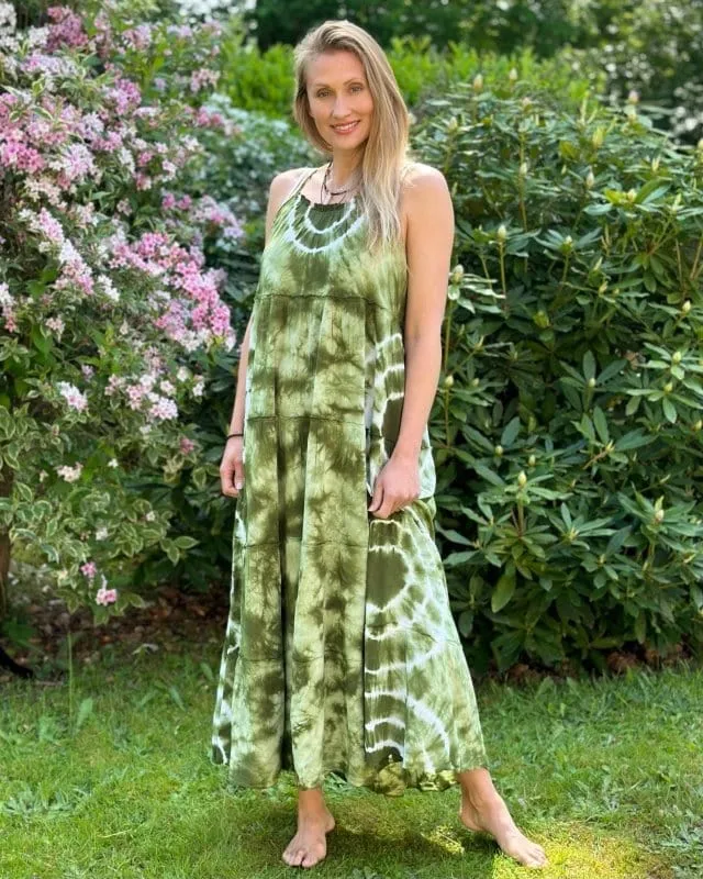 Long Tie-Dye Strap Dress - Green