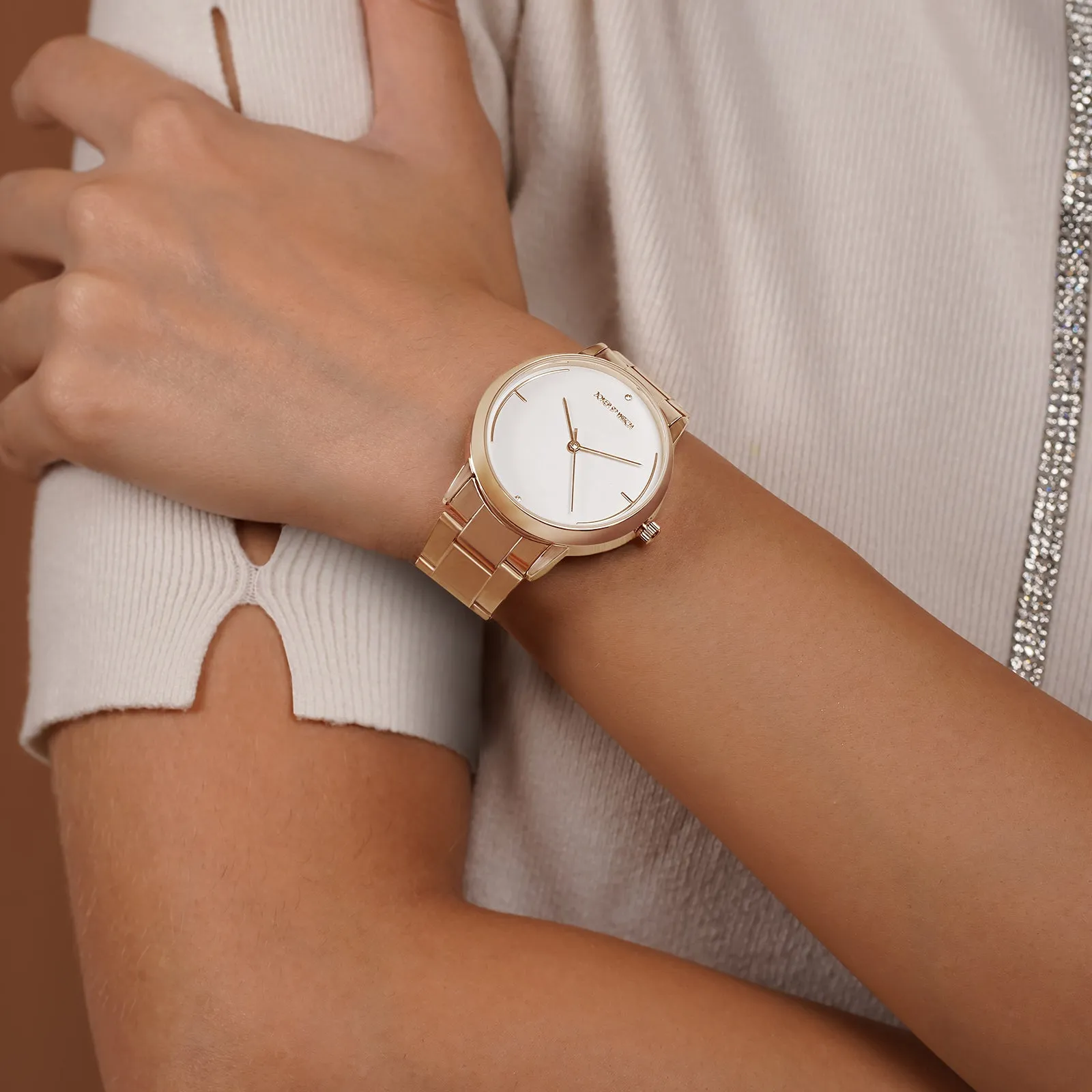 Luna White Dial Rosegold Metallic Strap Watch