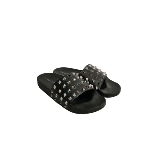 Madden Girl Black Flashh Studded Cushion Slides | Gently Used |