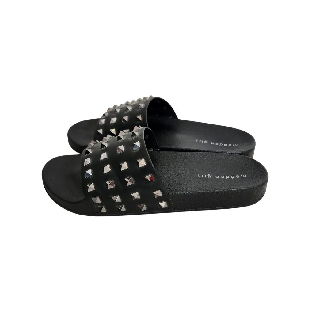 Madden Girl Black Flashh Studded Cushion Slides | Gently Used |