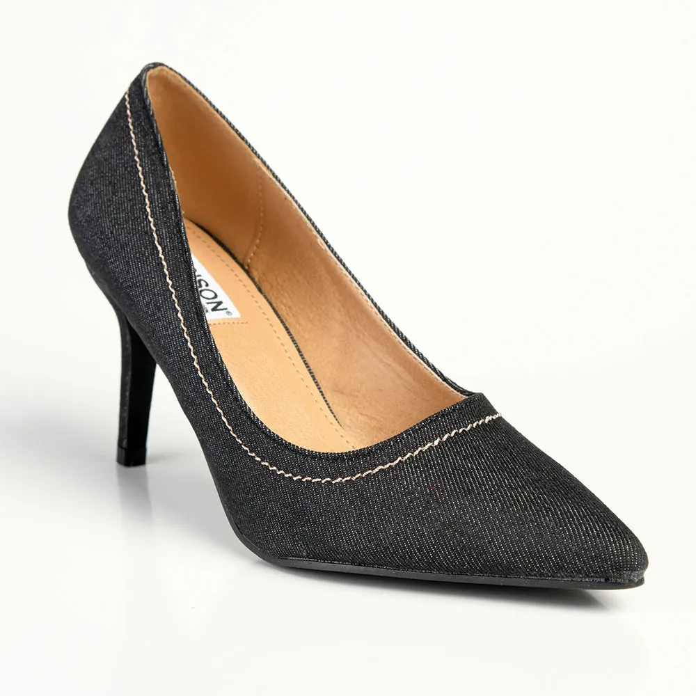 Madison Parker Denim Court Heels - Black