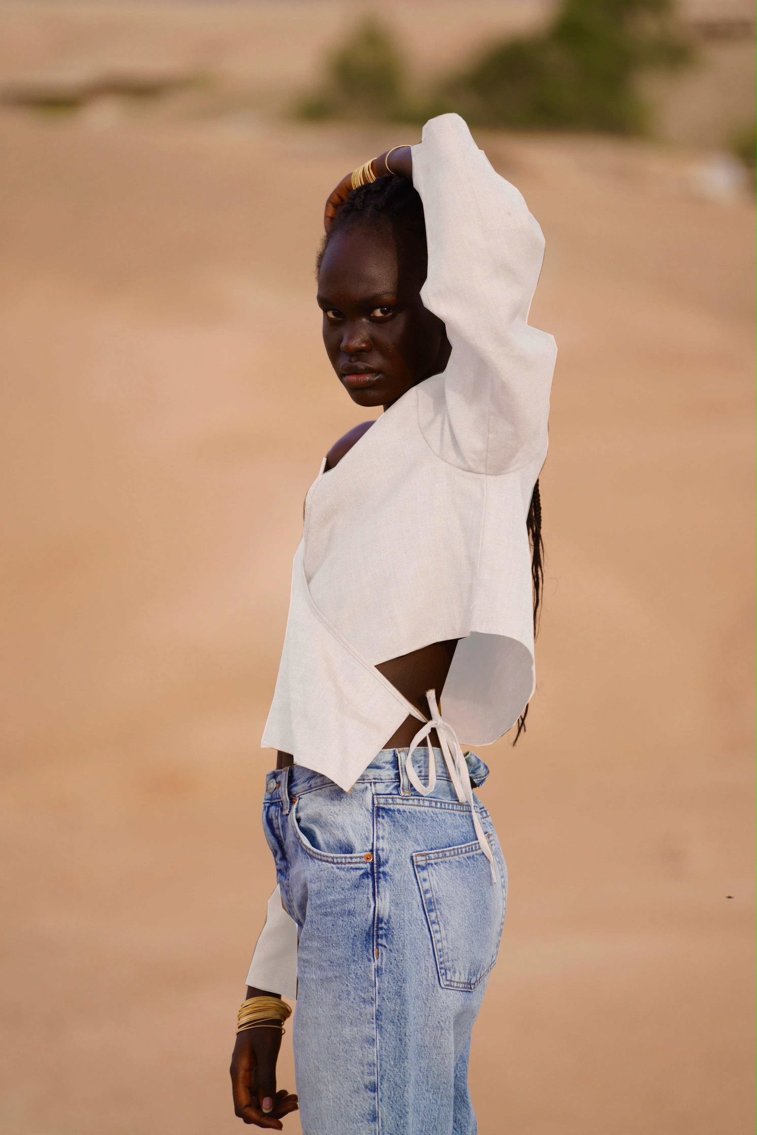 MAISON BEIGE TOP EN LIN - WHITE DUNE