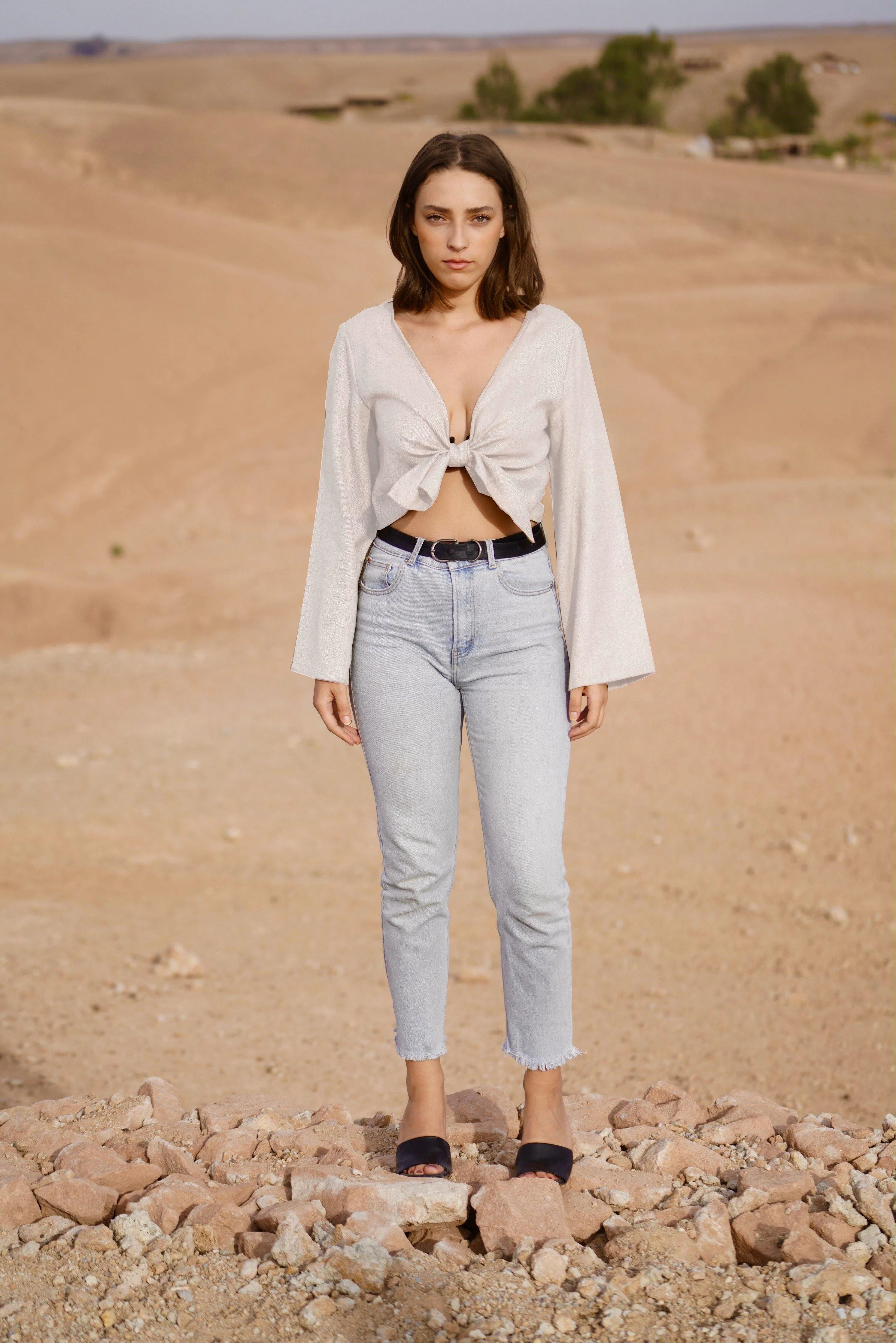 MAISON BEIGE TOP EN LIN - WHITE DUNE