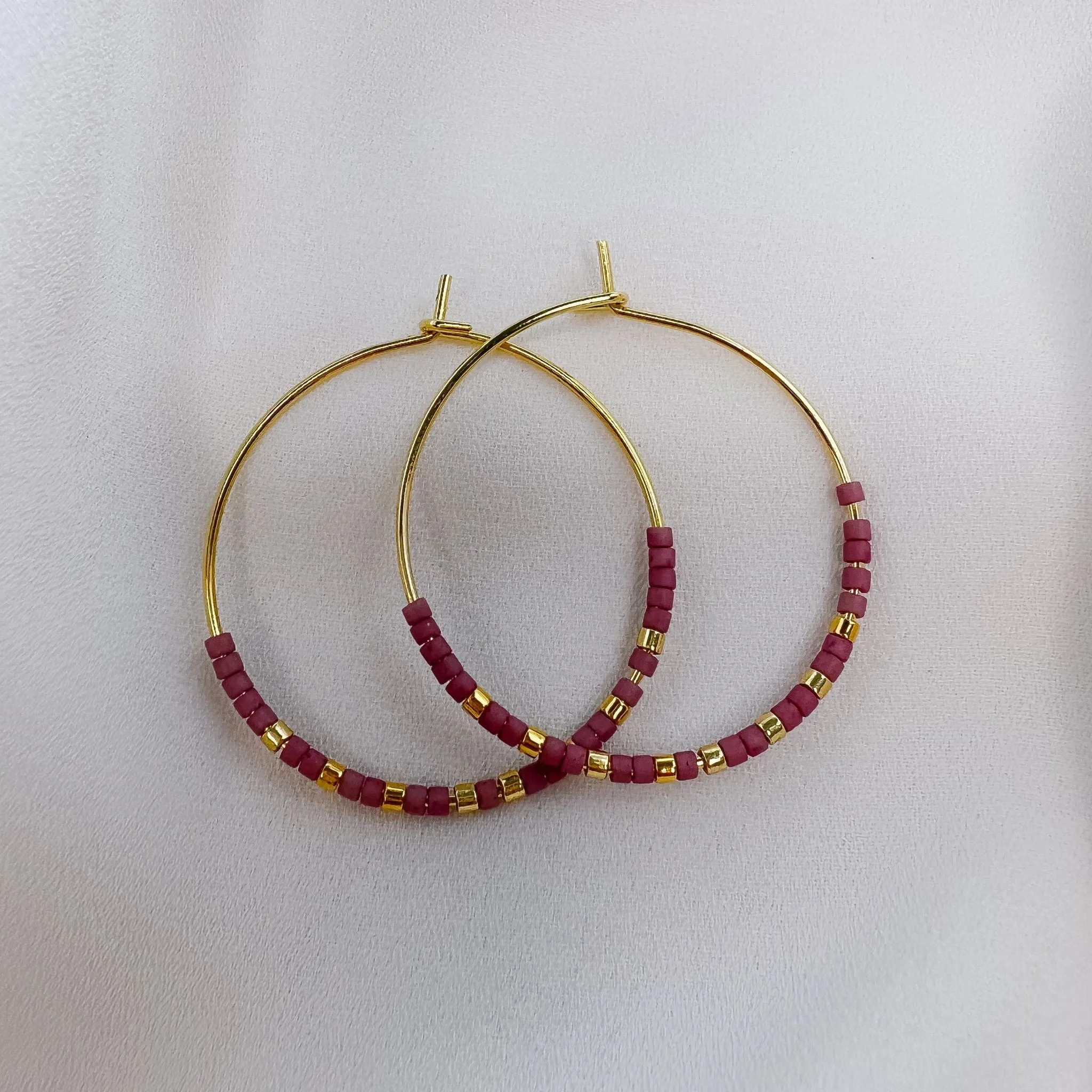 Miyuki Bead Hoop Earrings in Magenta