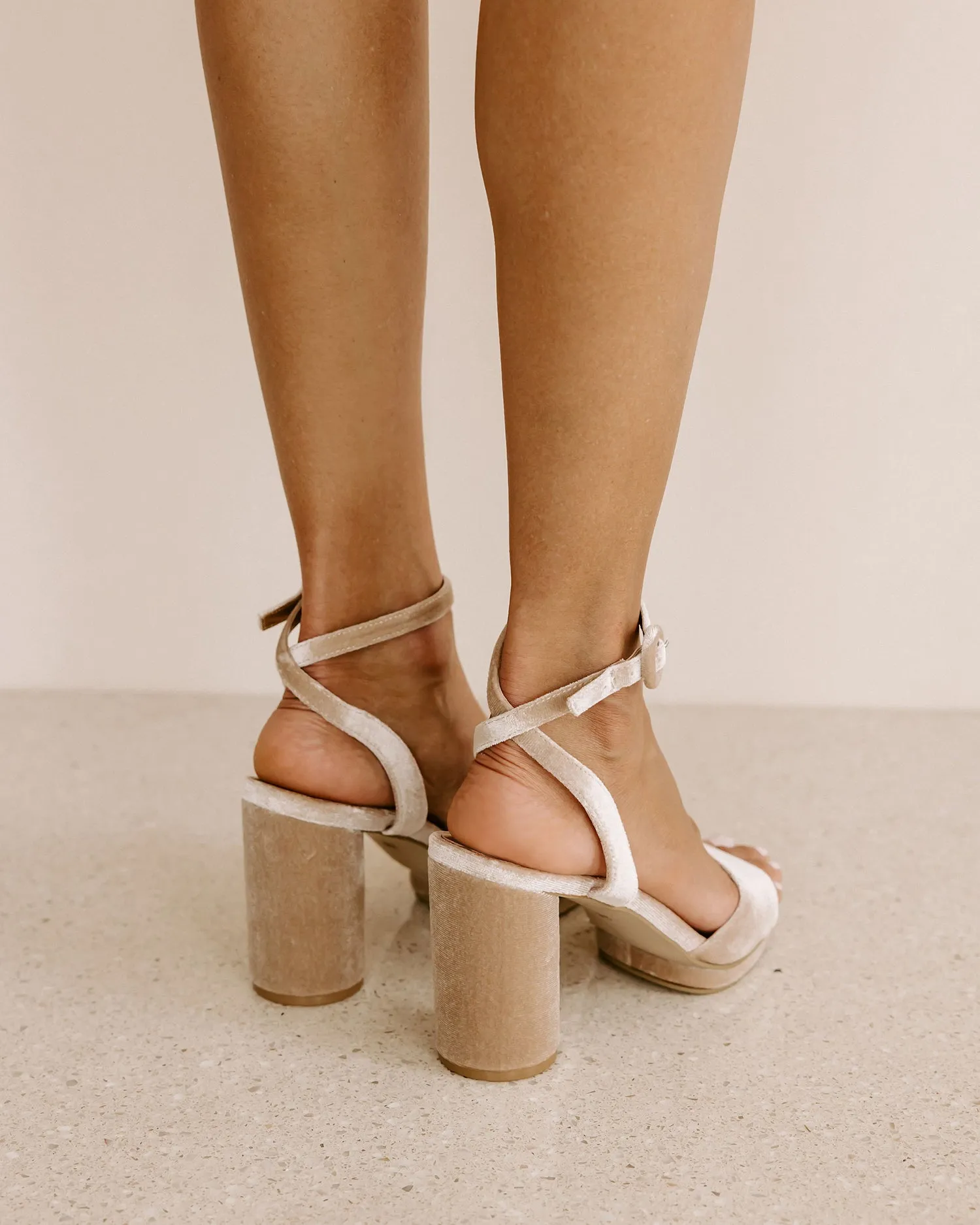 MOONDANCE - NUDE VELVET WEDDING PLATFORM HEEL - FINAL SALE