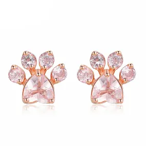 Natural Rose Quartz Cat Paw Earrings (14K Rose Gold Plated)