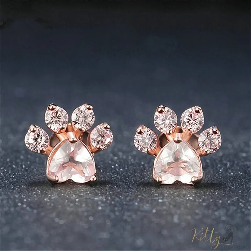 Natural Rose Quartz Cat Paw Earrings (14K Rose Gold Plated)