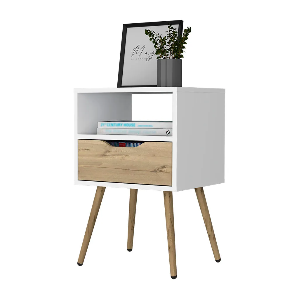 Nightstand Fugaz Open Shelf Single Drawer White/Light Oak