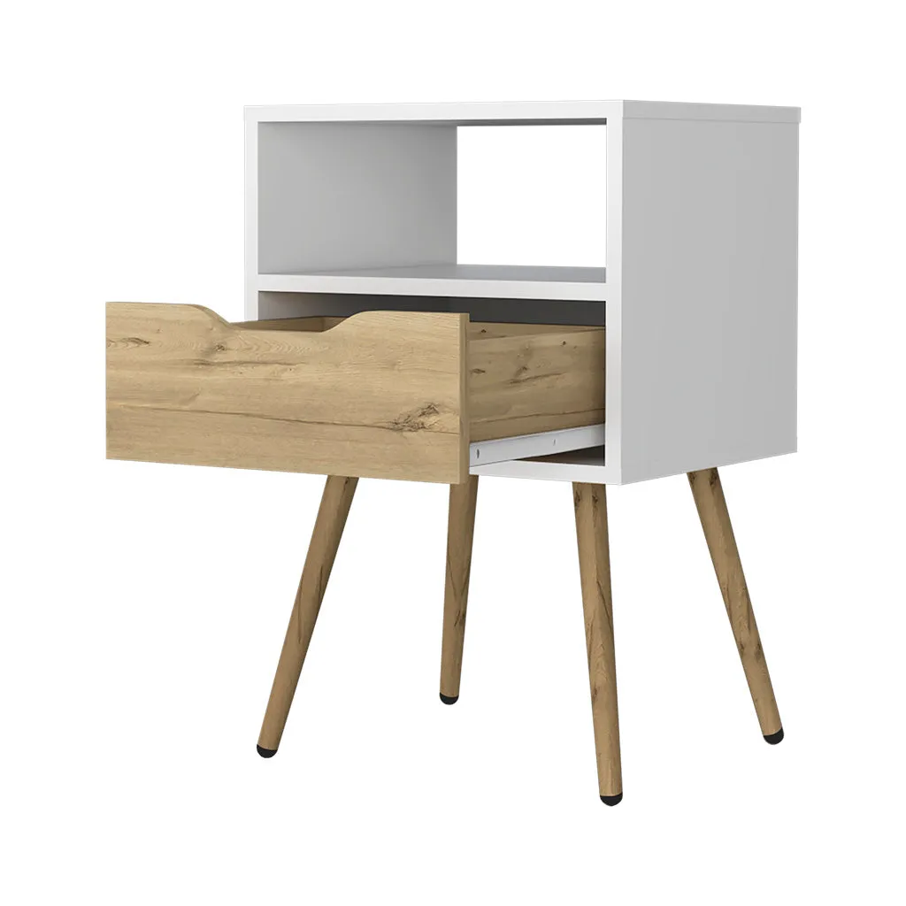 Nightstand Fugaz Open Shelf Single Drawer White/Light Oak