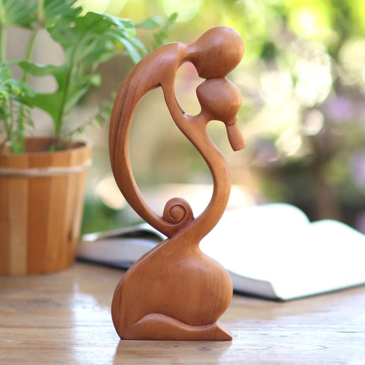 Novica A Mothers Kiss Wood Sculpture