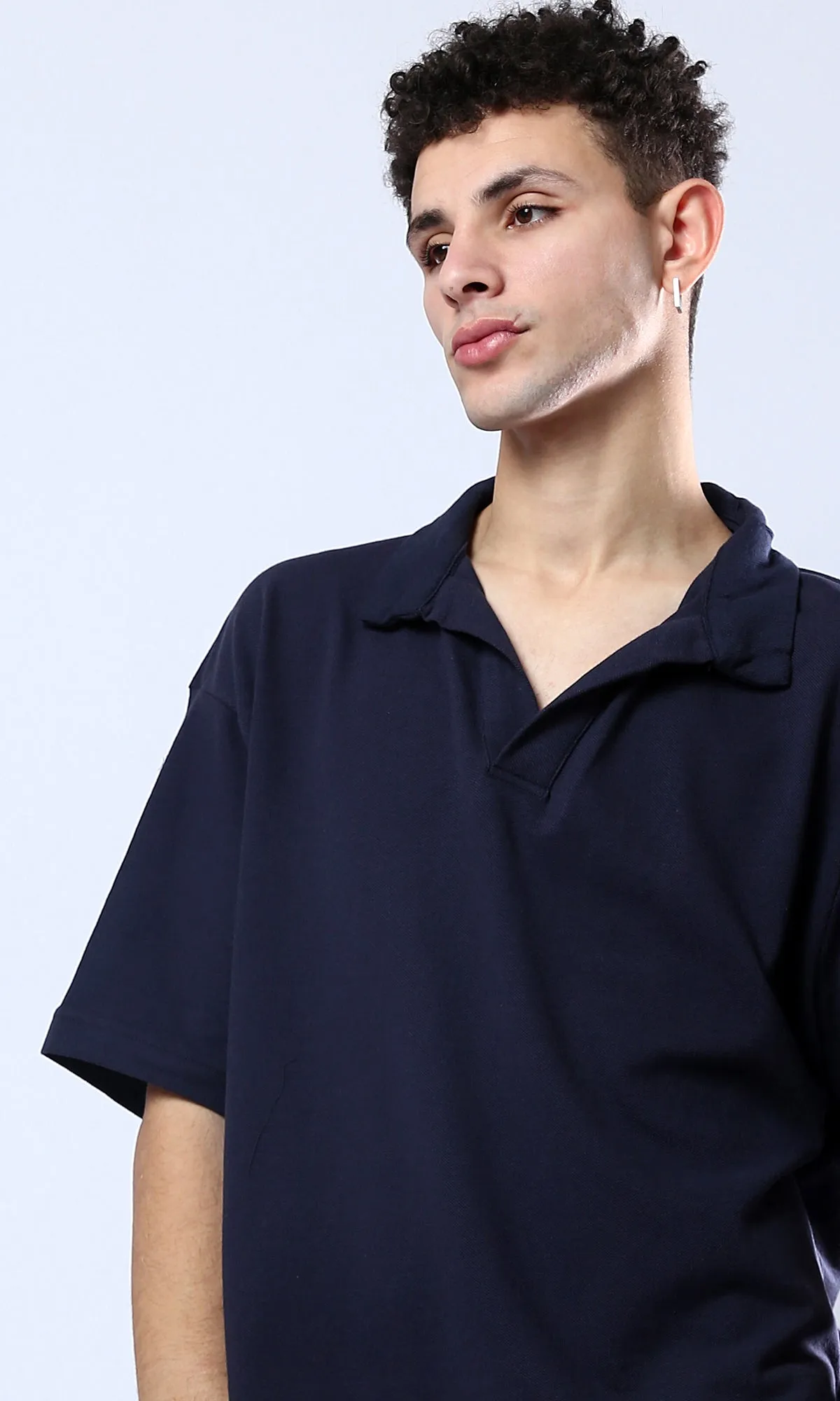 O179248 Solid Slip On Navy Blue Shirt With Classic Collar