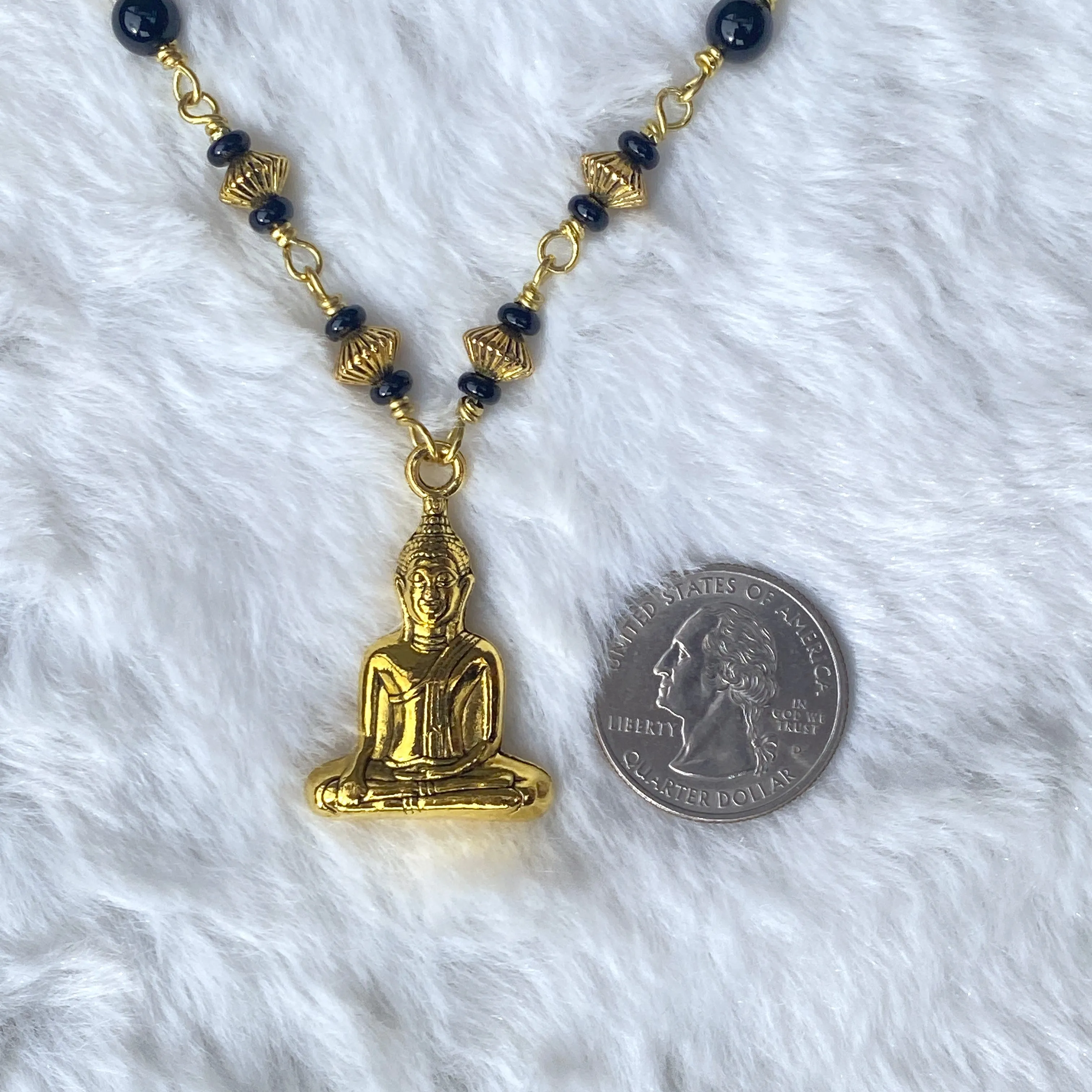 Onyx and Golden Buddha Necklace