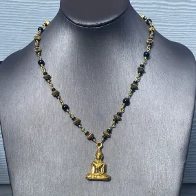 Onyx and Golden Buddha Necklace