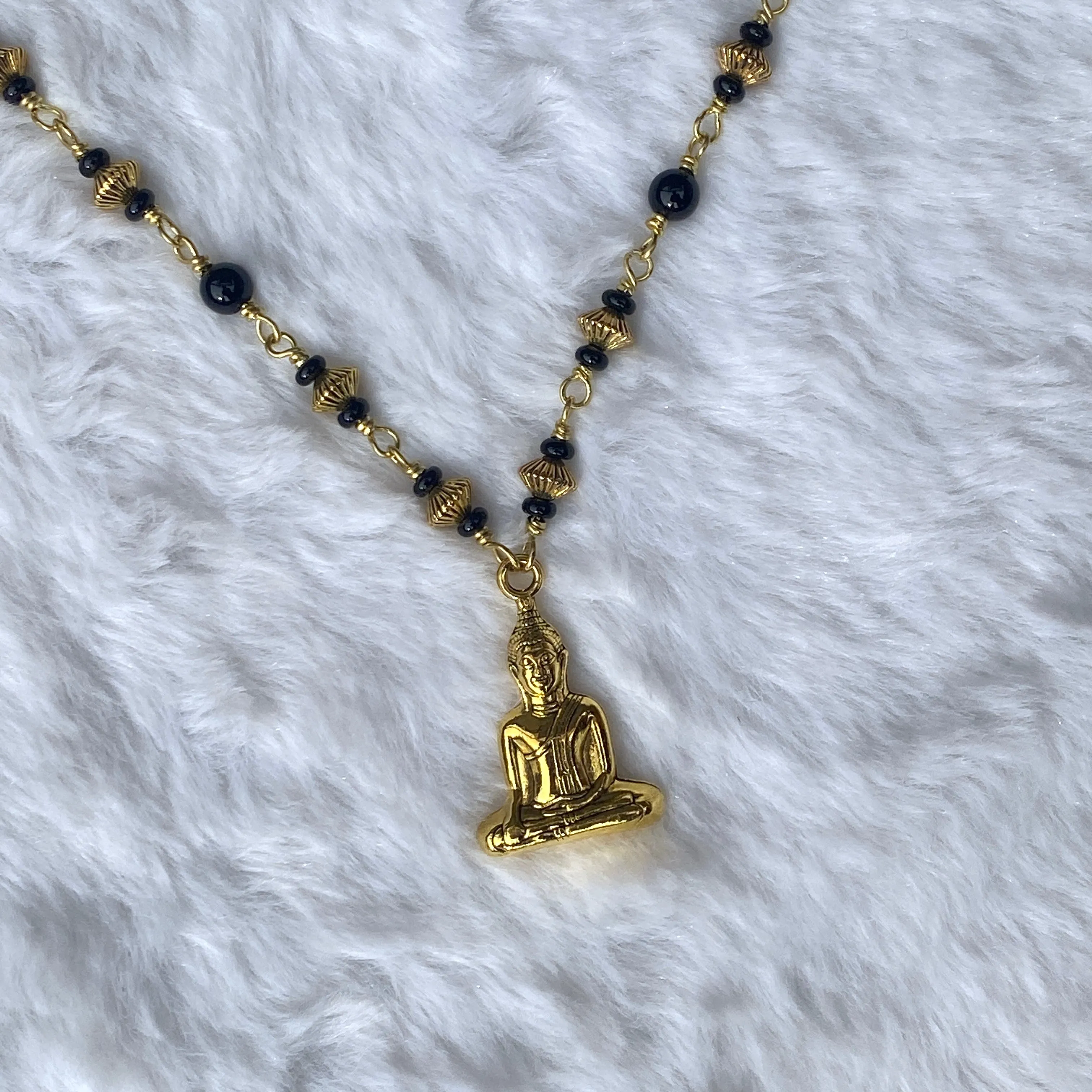 Onyx and Golden Buddha Necklace