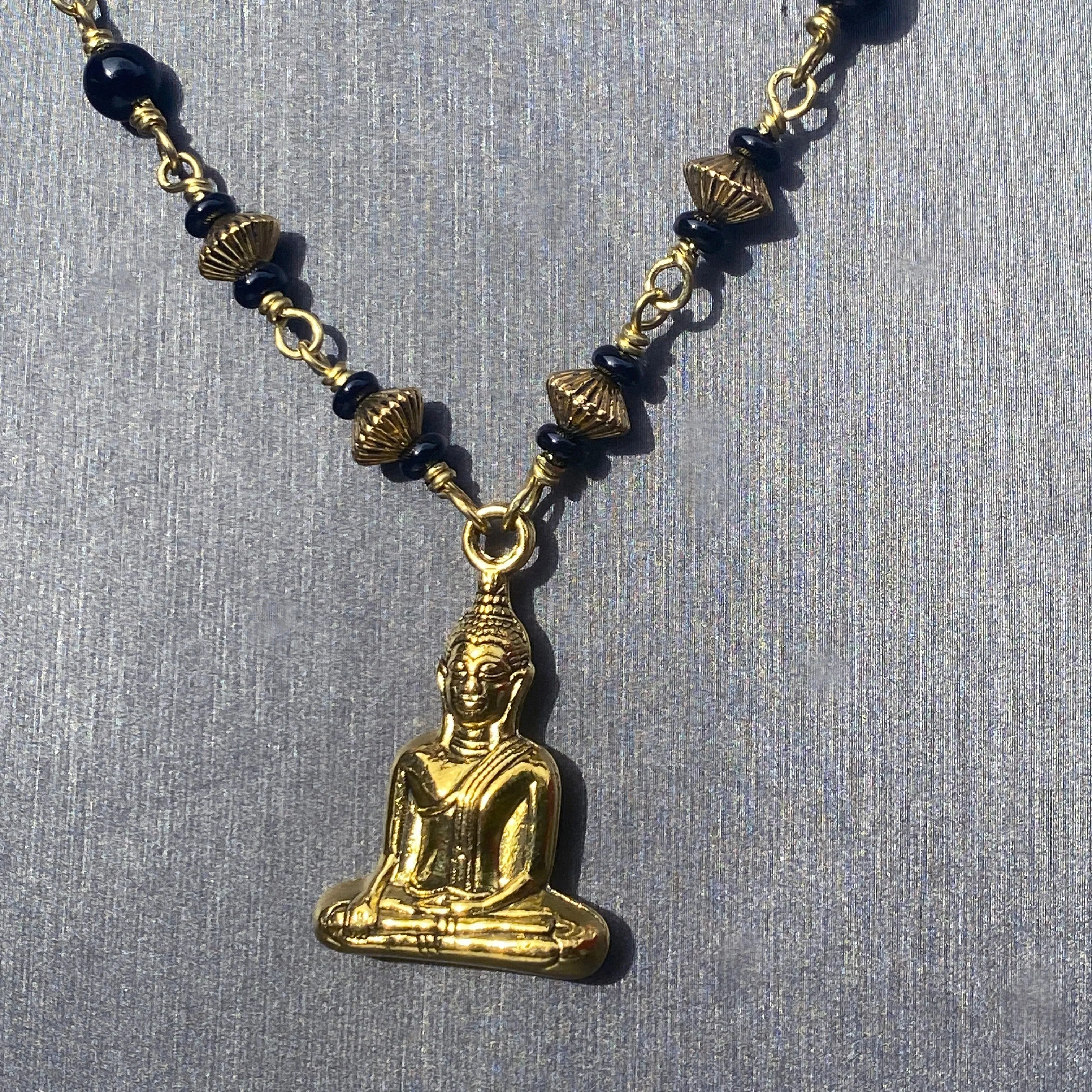 Onyx and Golden Buddha Necklace