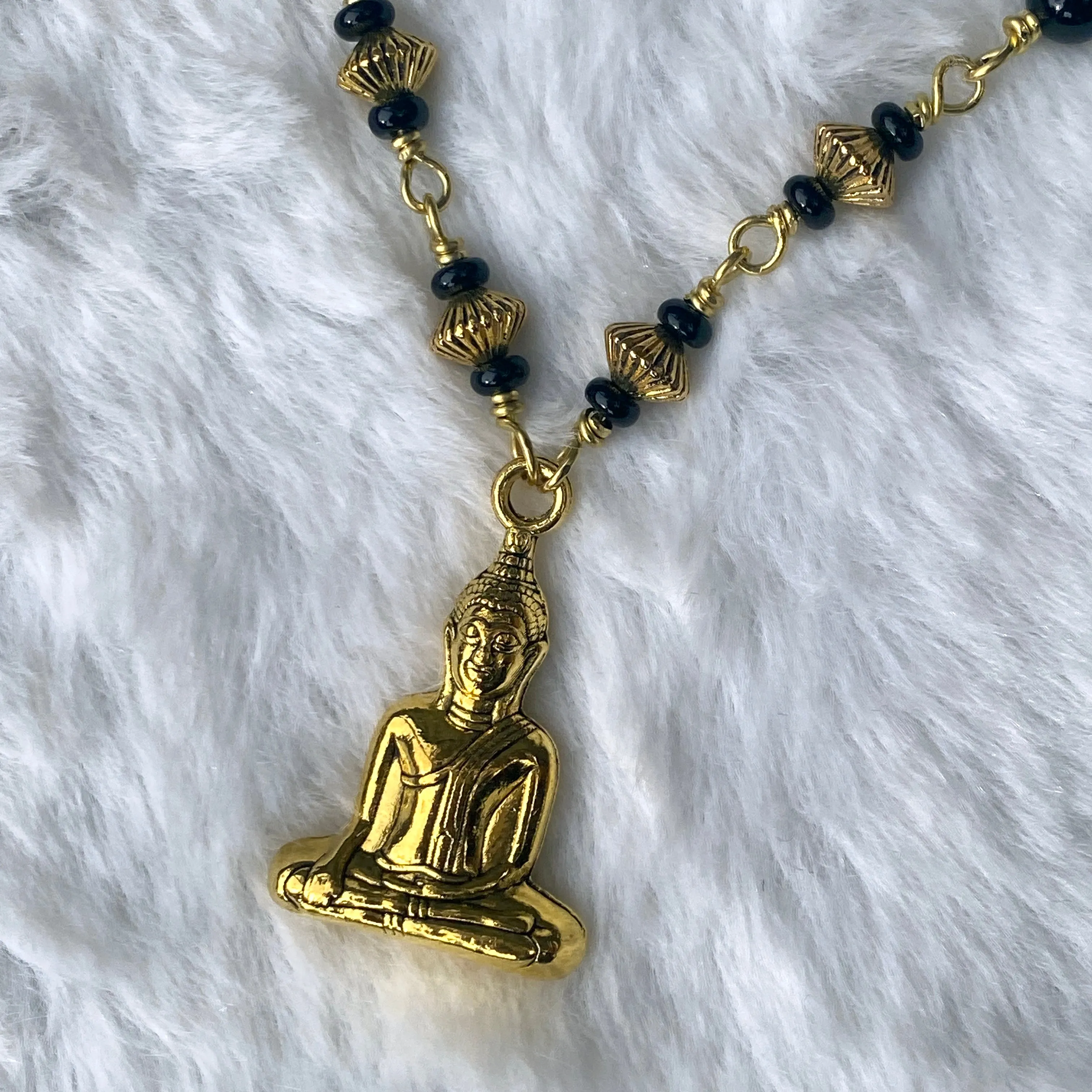 Onyx and Golden Buddha Necklace