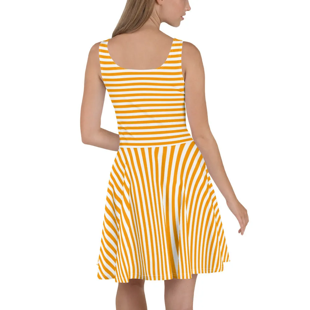 Orange Striped Dress / Sleeveless Skater Dress