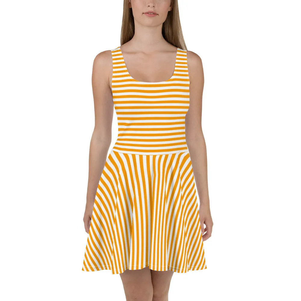 Orange Striped Dress / Sleeveless Skater Dress