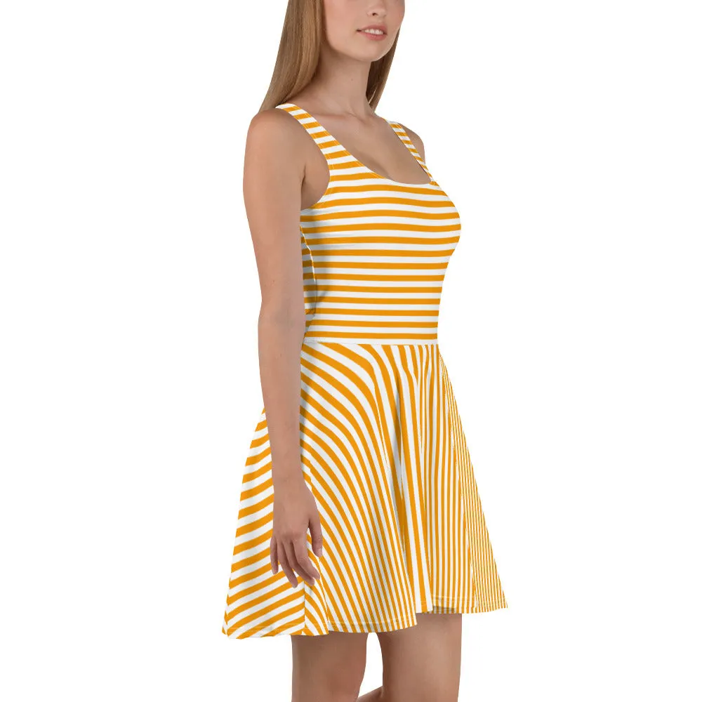 Orange Striped Dress / Sleeveless Skater Dress