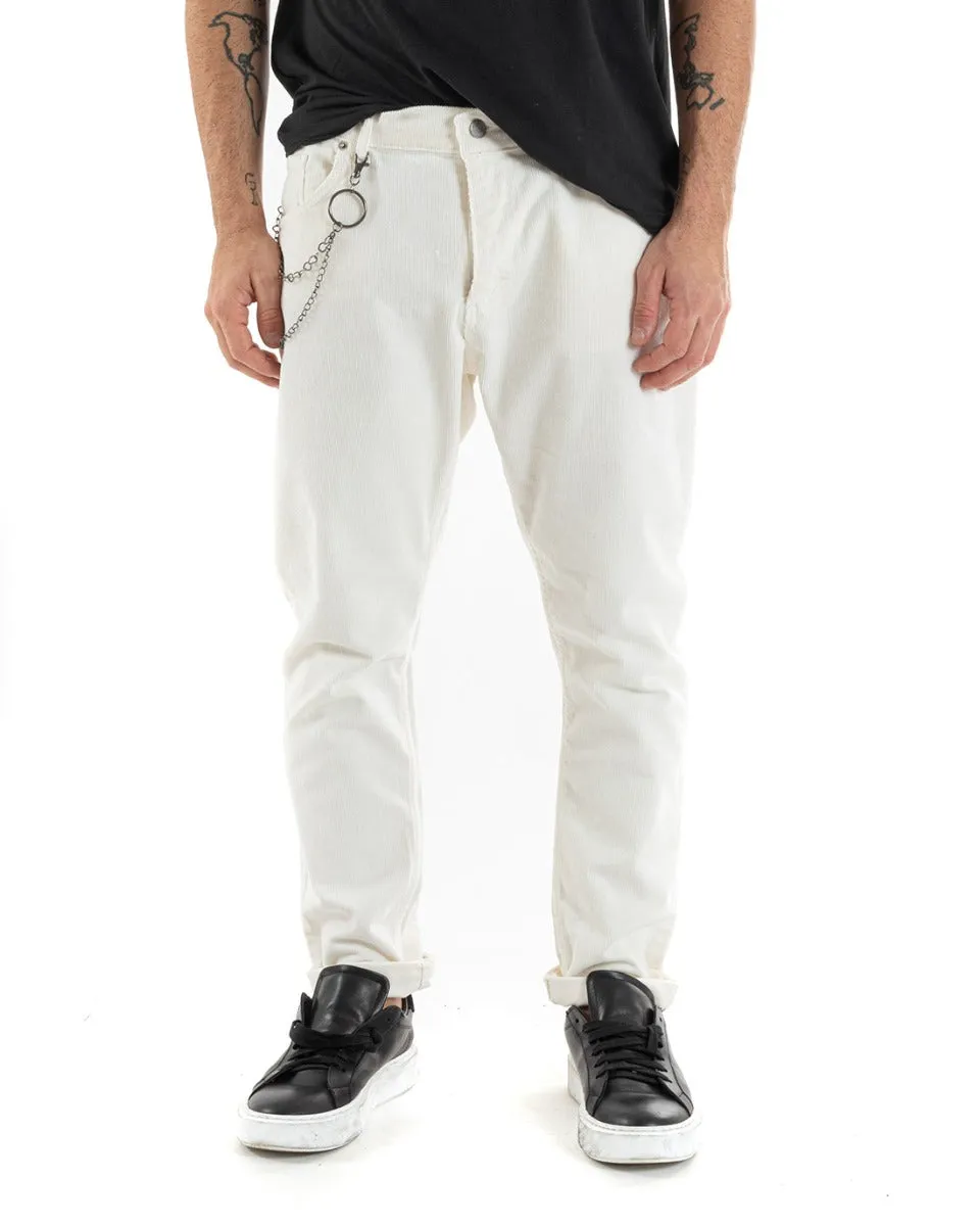 Pantaloni Uomo Cinque Tasche Velluto Millerighe Lucido Casual Panna GIOSAL-P5575A