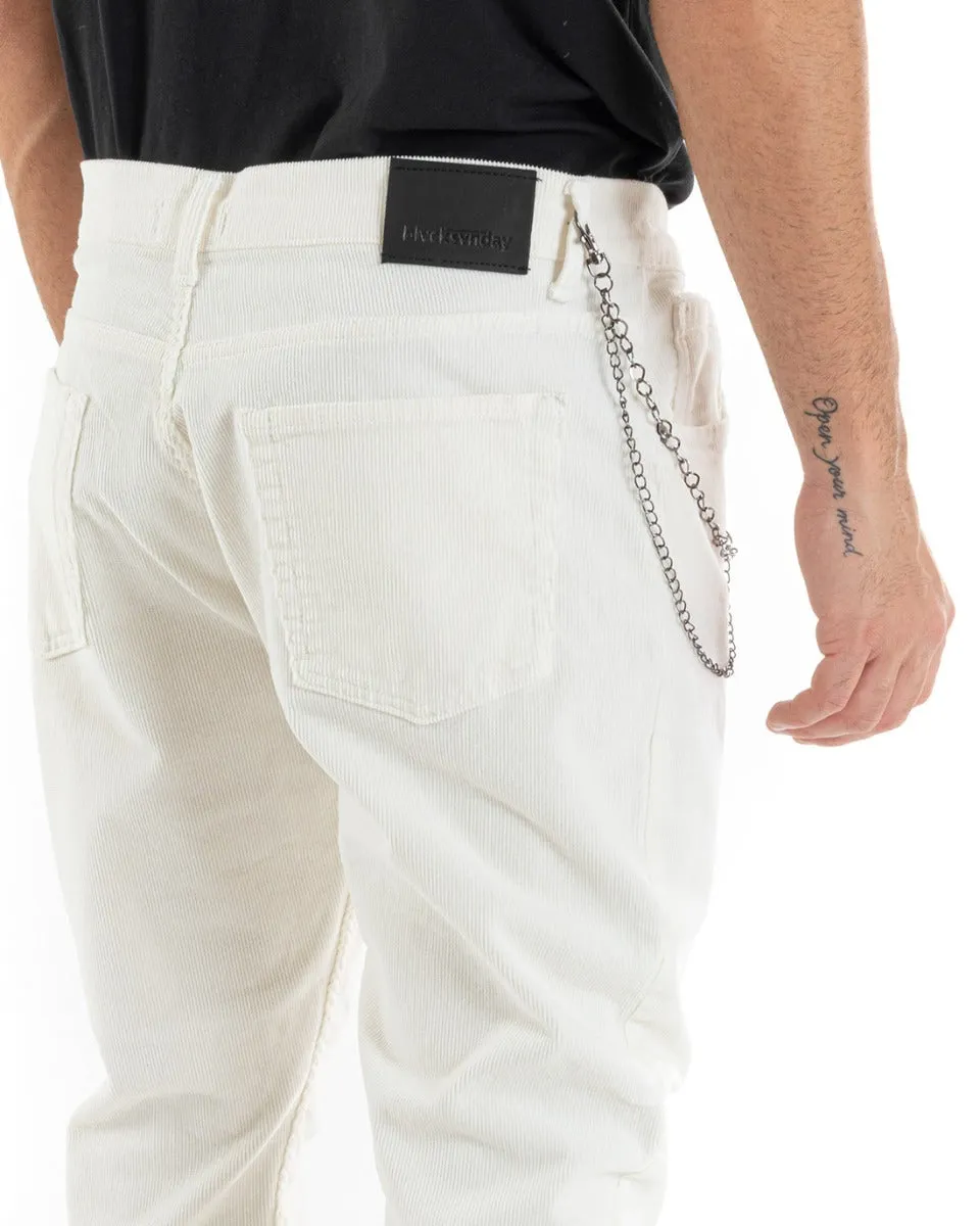 Pantaloni Uomo Cinque Tasche Velluto Millerighe Lucido Casual Panna GIOSAL-P5575A