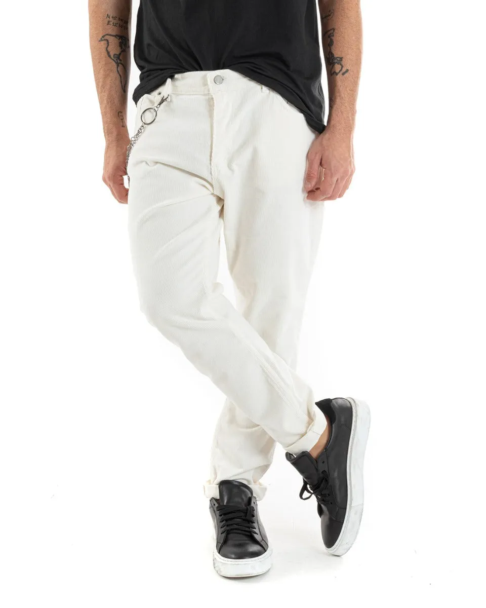 Pantaloni Uomo Cinque Tasche Velluto Millerighe Lucido Casual Panna GIOSAL-P5575A