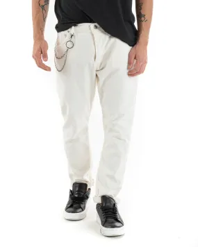 Pantaloni Uomo Cinque Tasche Velluto Millerighe Lucido Casual Panna GIOSAL-P5575A