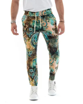 Pantaloni Uomo Pantalaccio Lino Multicolore Fantasia Floreale Elastico Casual GIOSAL-P5774A