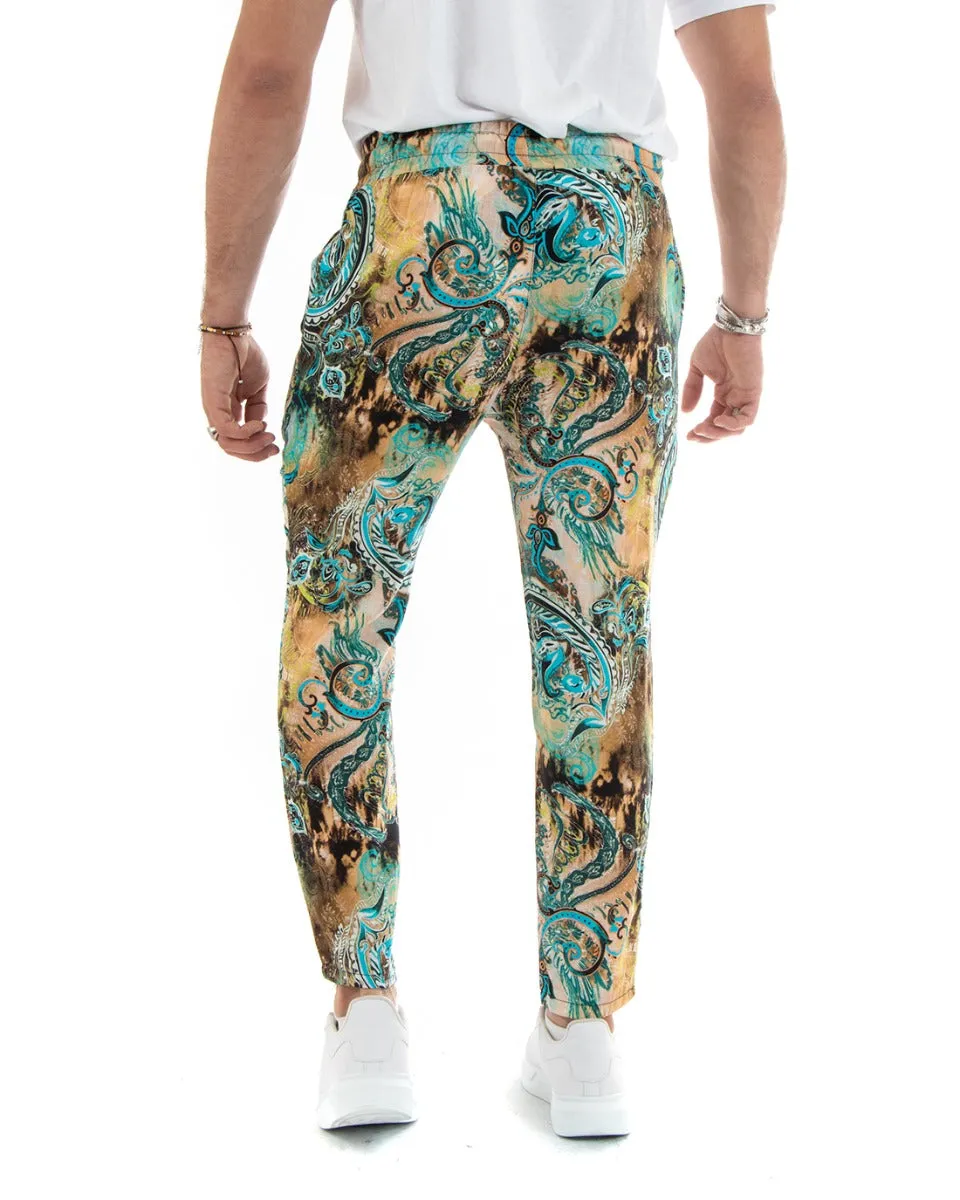 Pantaloni Uomo Pantalaccio Lino Multicolore Fantasia Floreale Elastico Casual GIOSAL-P5774A