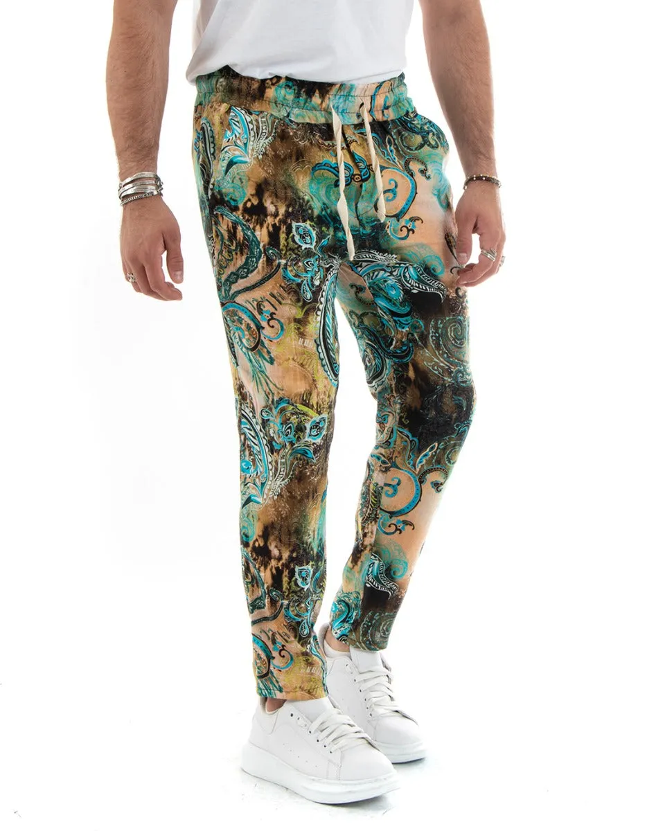 Pantaloni Uomo Pantalaccio Lino Multicolore Fantasia Floreale Elastico Casual GIOSAL-P5774A