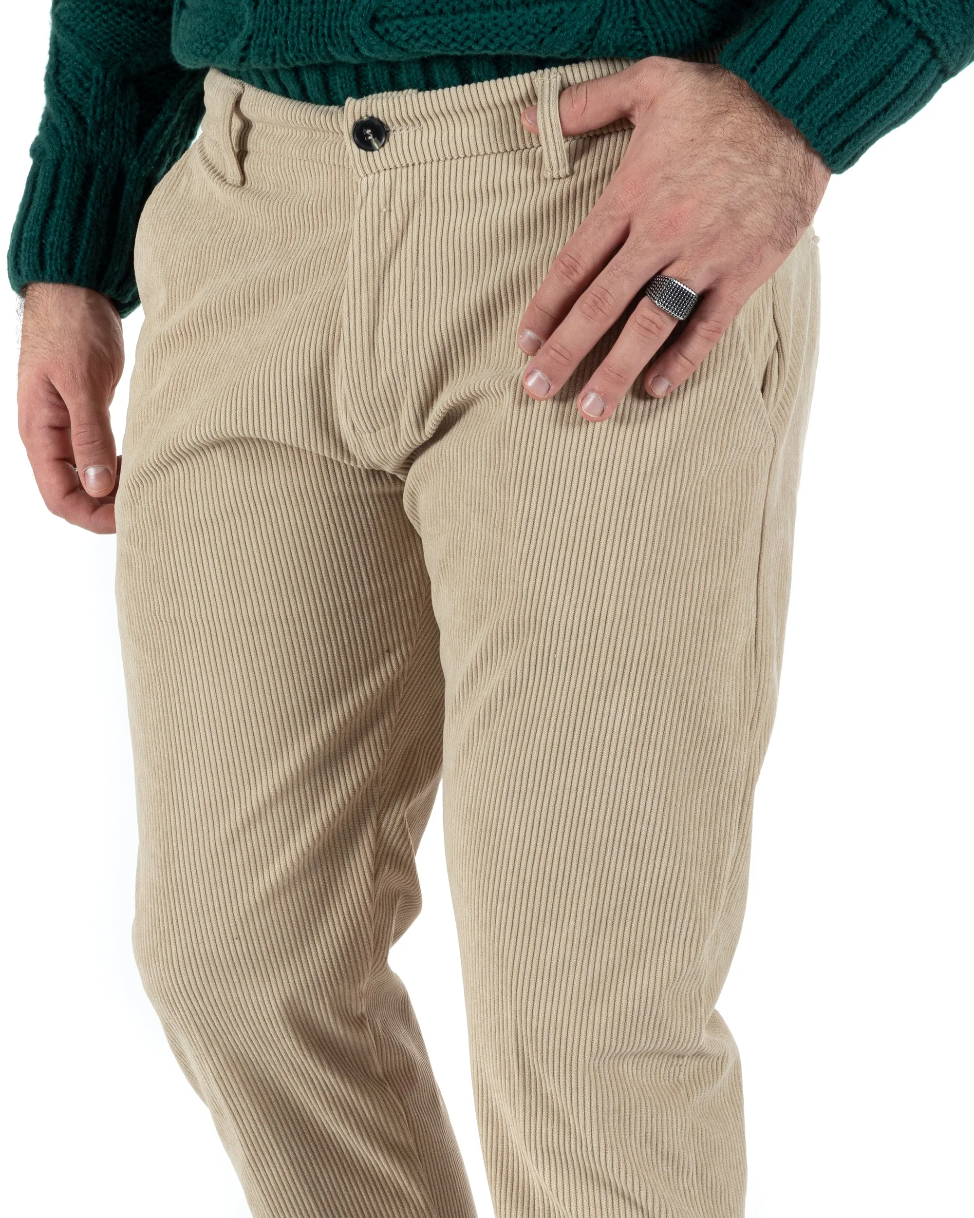 Pantaloni Uomo Tasca America Classico Velluto Costine Beige Casual GIOSAL-P6003A