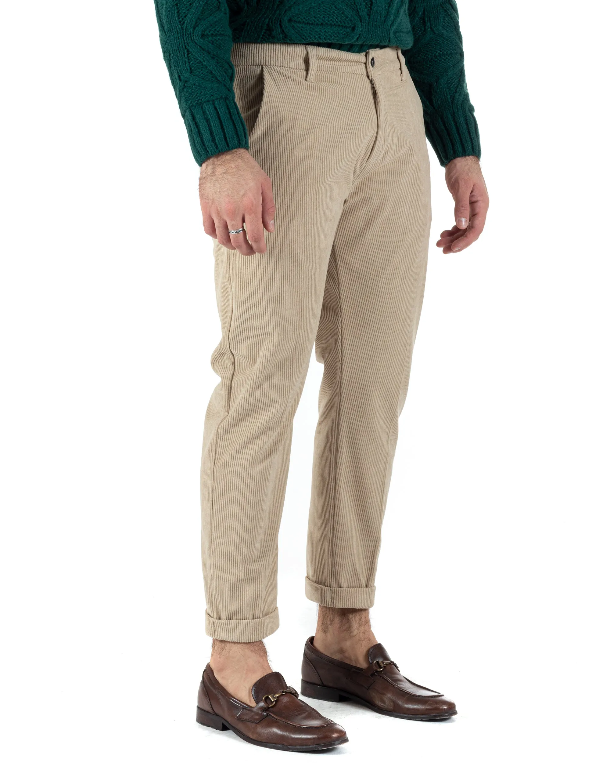 Pantaloni Uomo Tasca America Classico Velluto Costine Beige Casual GIOSAL-P6003A