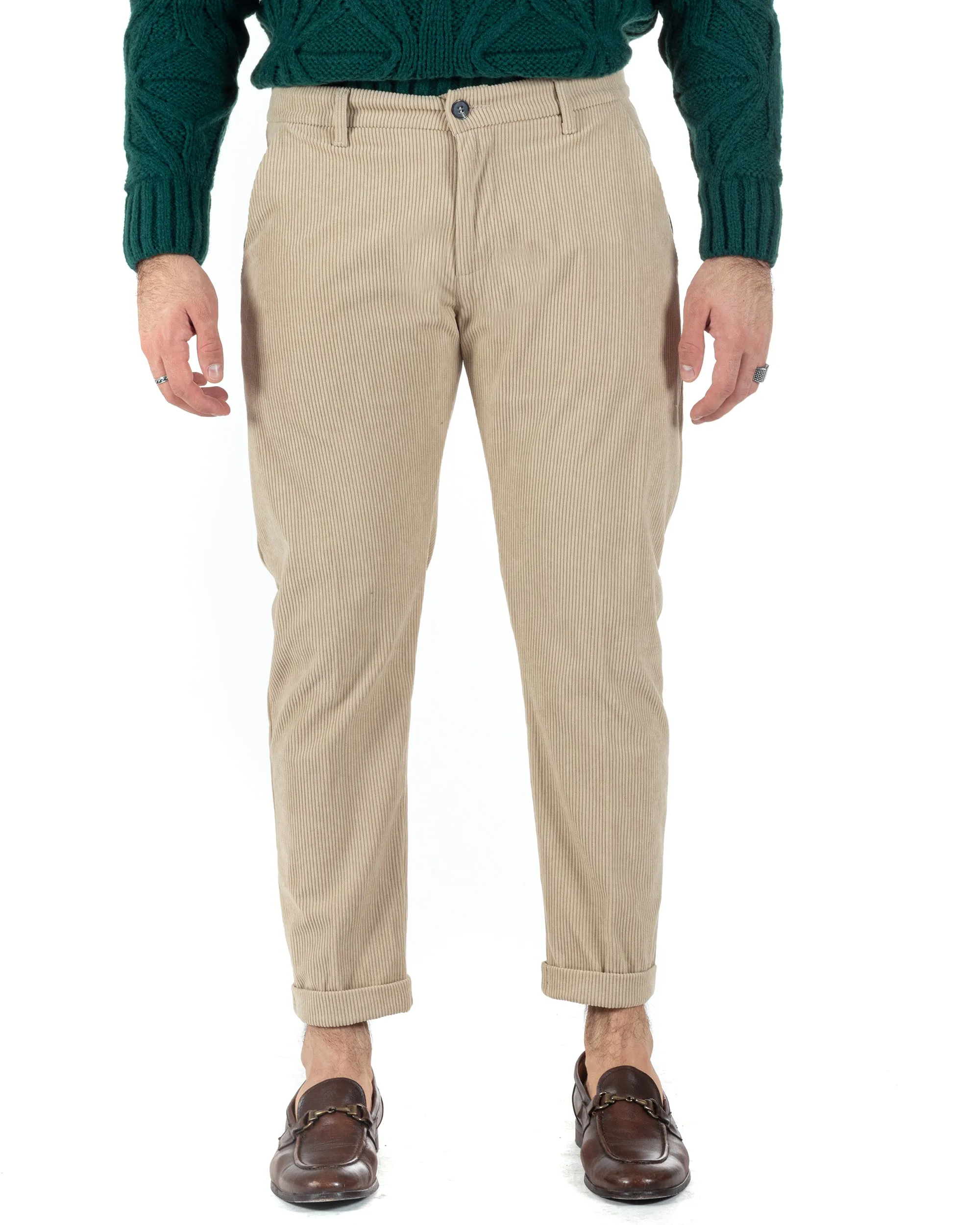 Pantaloni Uomo Tasca America Classico Velluto Costine Beige Casual GIOSAL-P6003A