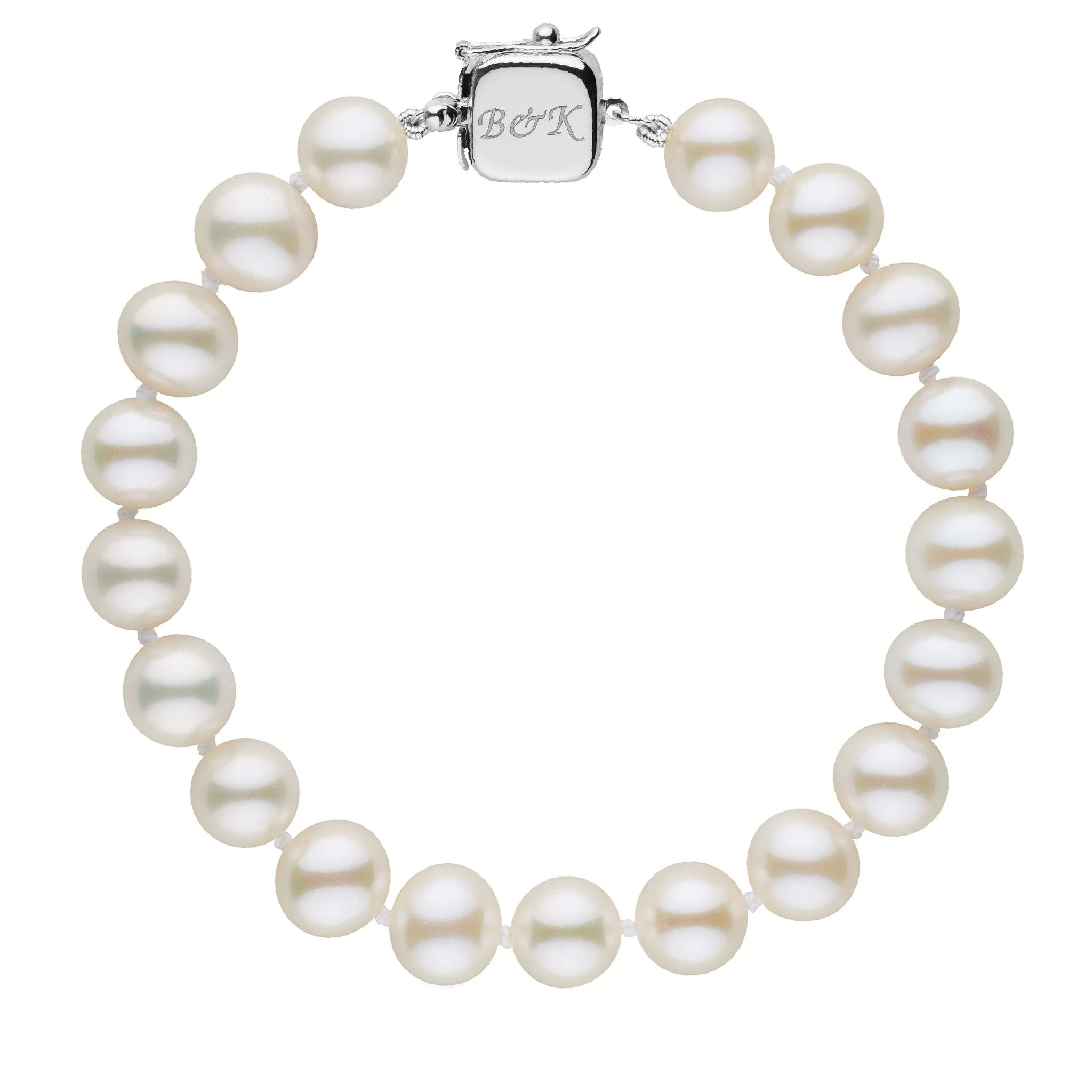 Personalized 8.5-9.0 mm AAA White Freshwater Pearl Square Clasp Bracelet