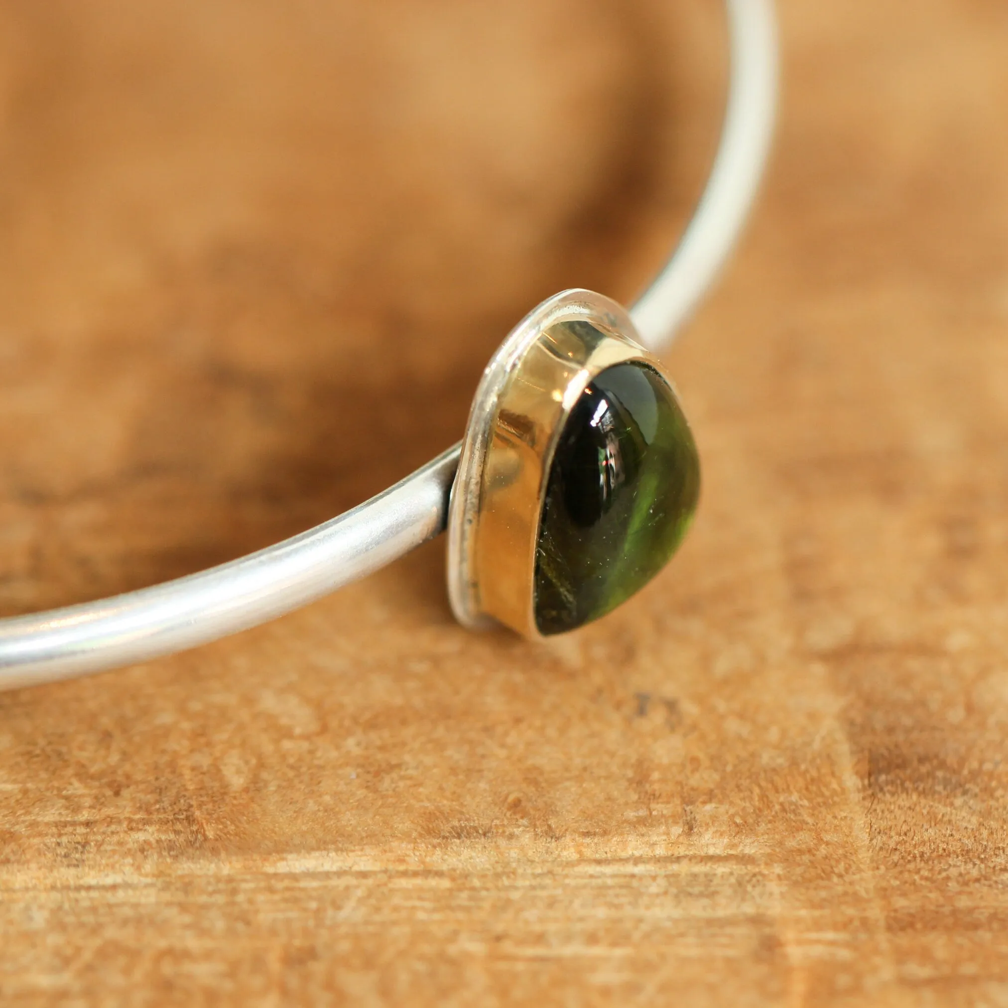 Ready to Ship - Tourmaline Cuff Bracelet - Solid Gold and Silver - Green Tourmaline Bracelet - Goldsmith