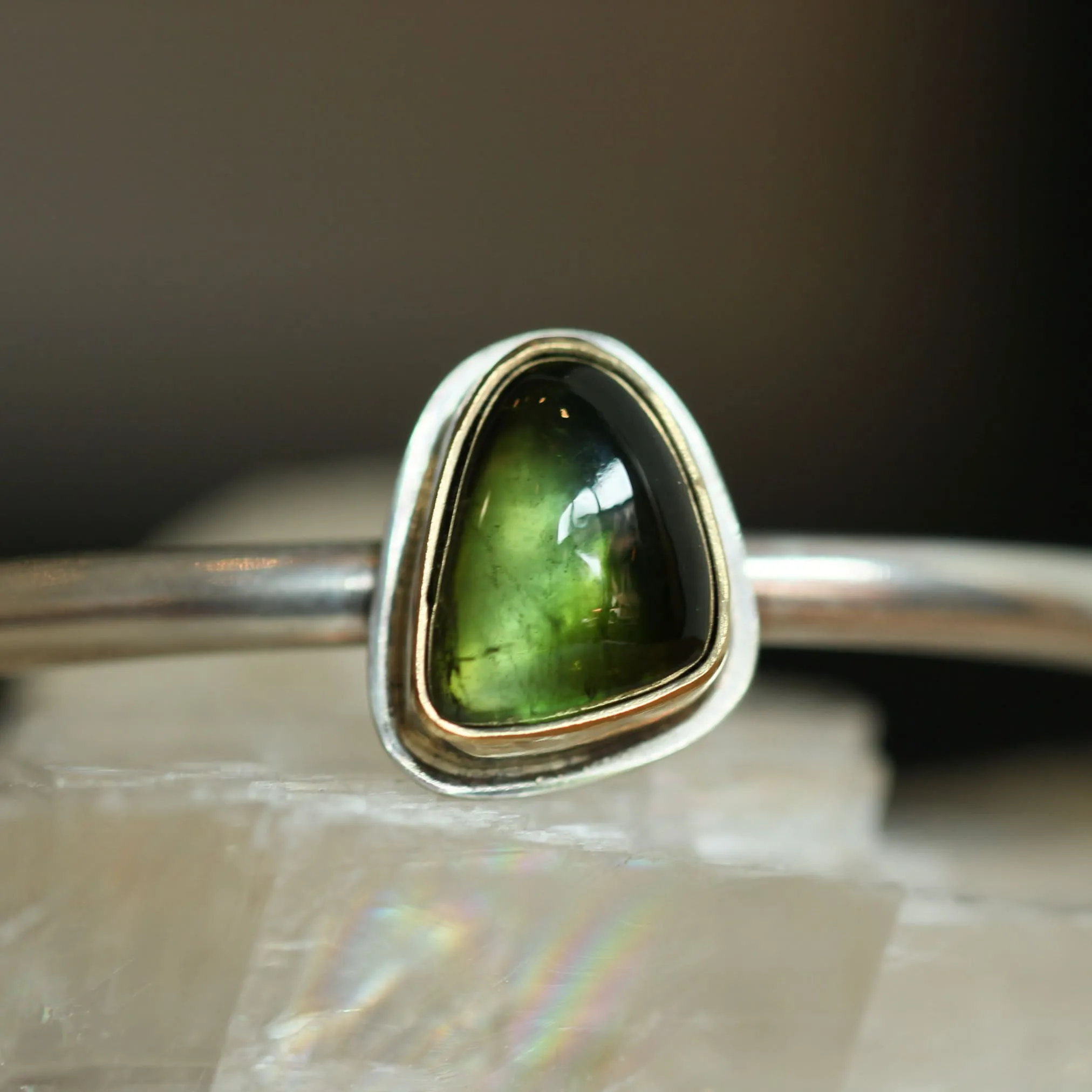 Ready to Ship - Tourmaline Cuff Bracelet - Solid Gold and Silver - Green Tourmaline Bracelet - Goldsmith