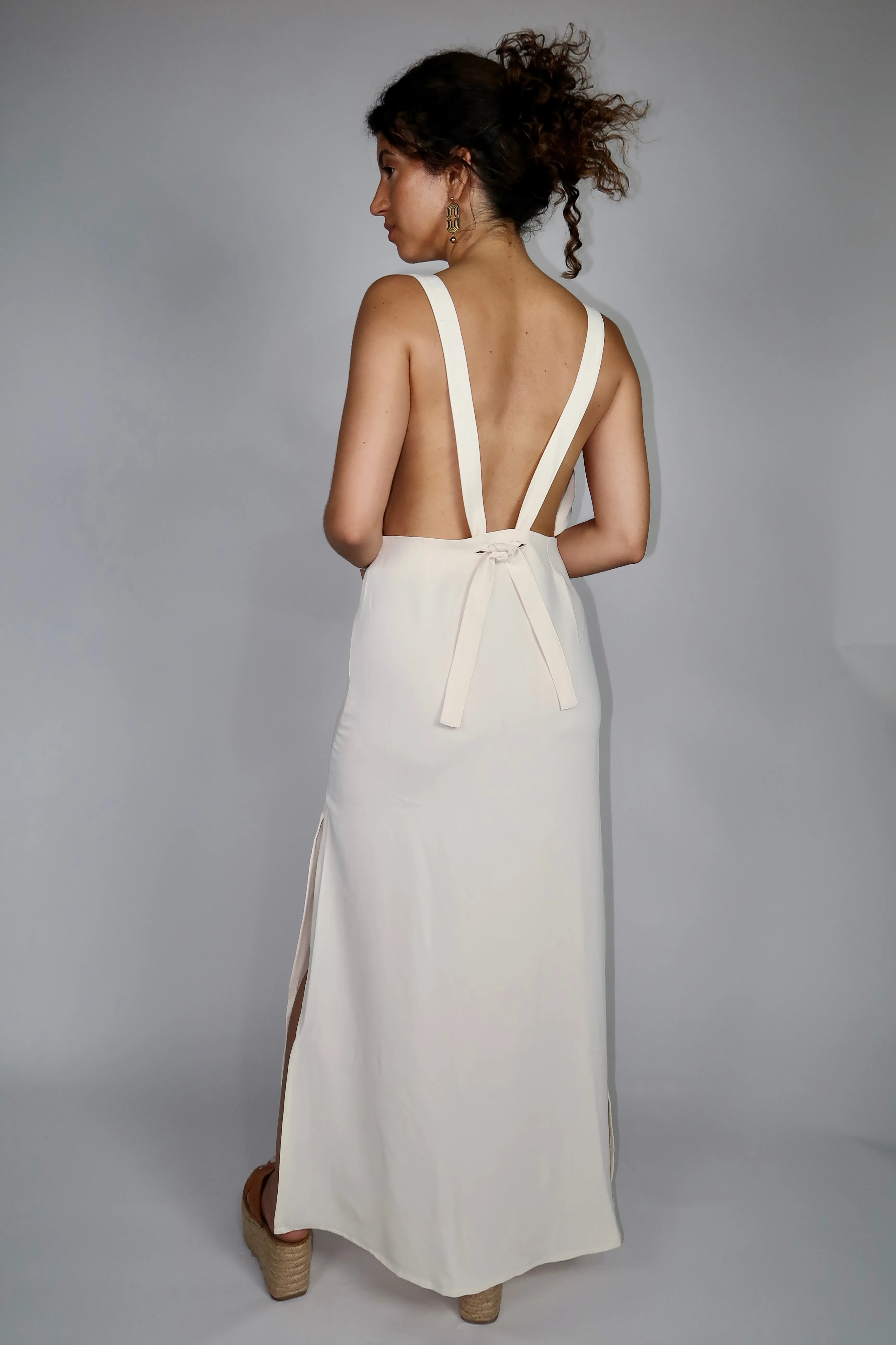 ROBE EN CREPE DE SOIE BLANCHE- "TIE THE KNOT"