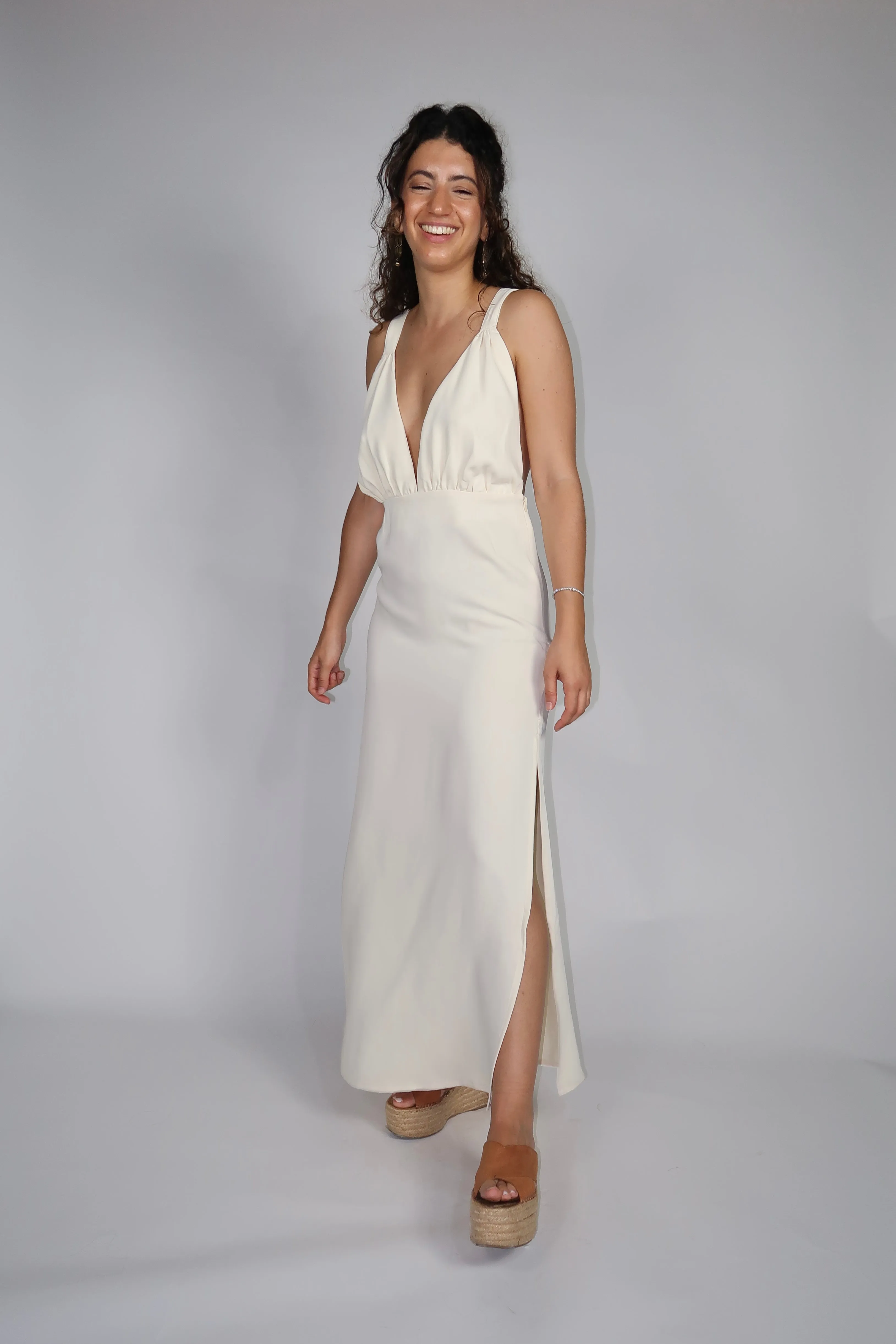 ROBE EN CREPE DE SOIE BLANCHE- "TIE THE KNOT"