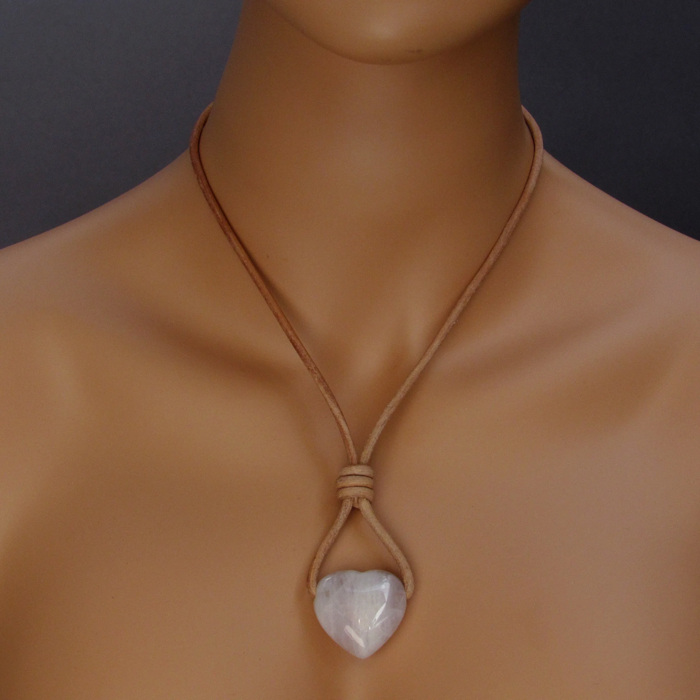 Rose Quartz Heart Pendant on Leather with Copper Clasp