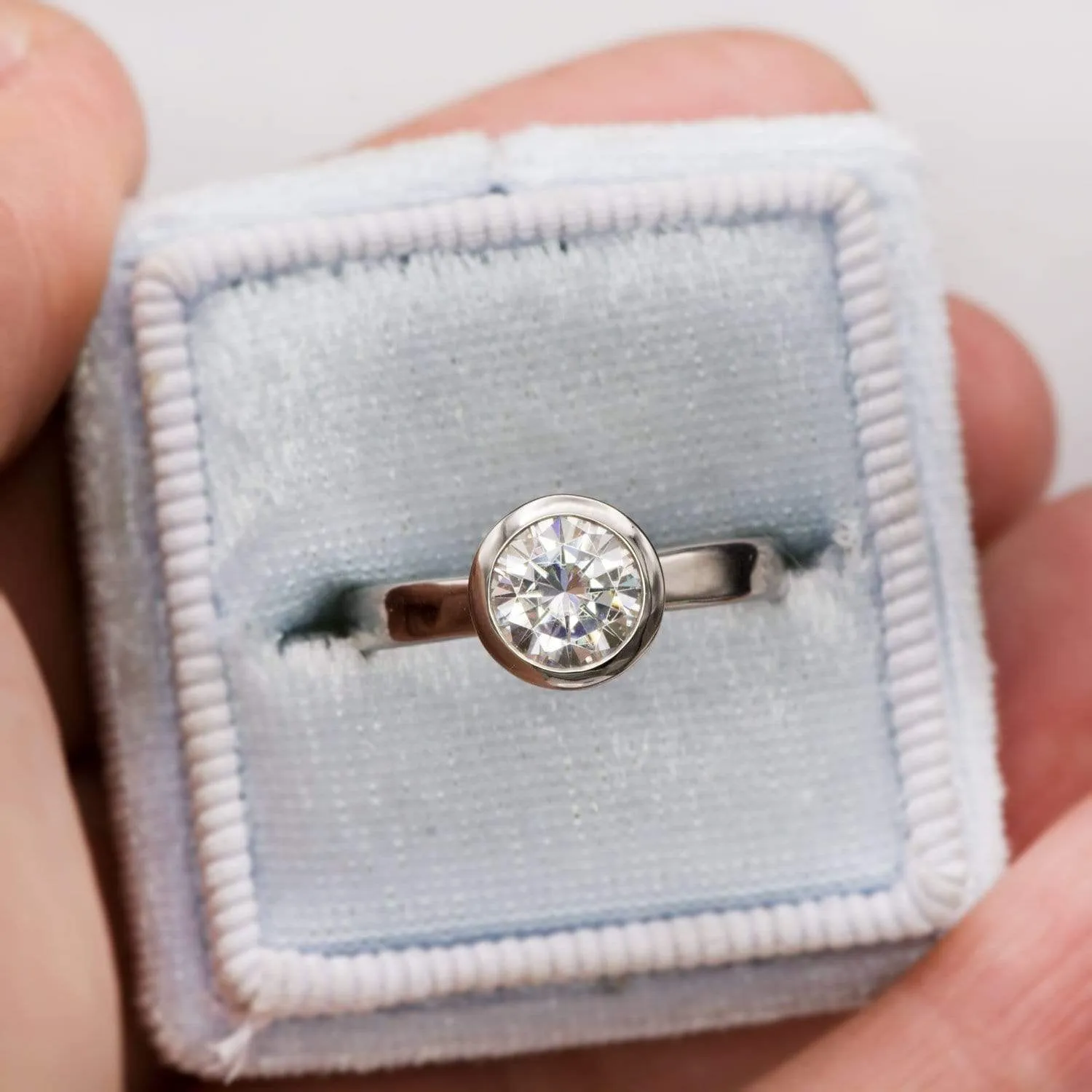 Round Moissanite Full Bezel Solitaire Engagement Ring