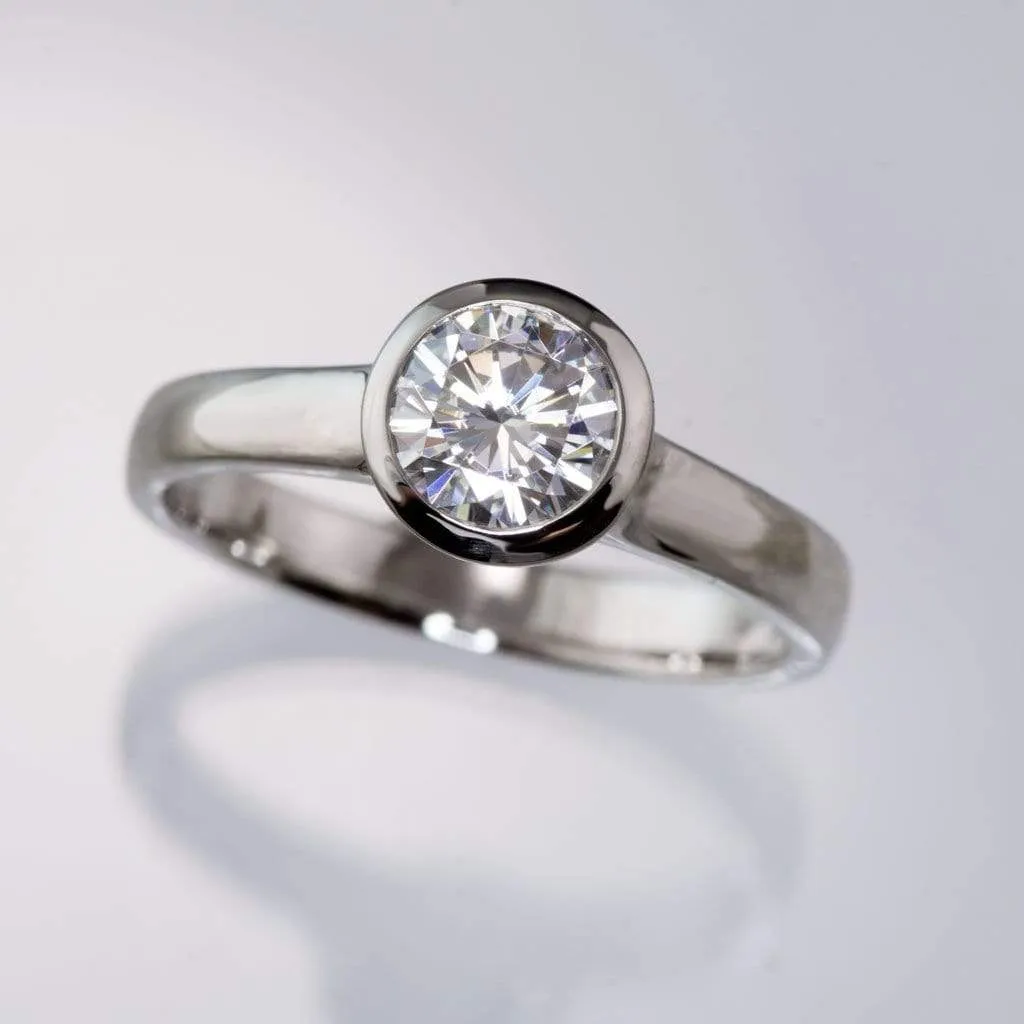 Round Moissanite Full Bezel Solitaire Engagement Ring