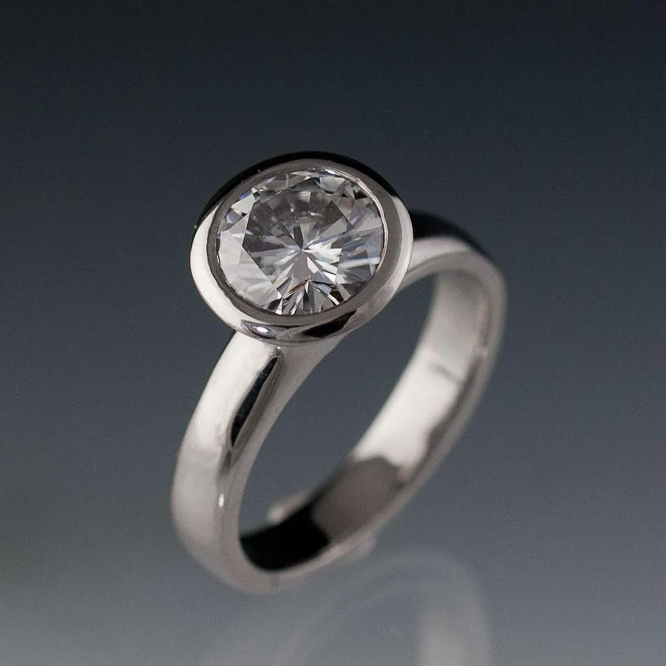 Round Moissanite Full Bezel Solitaire Engagement Ring