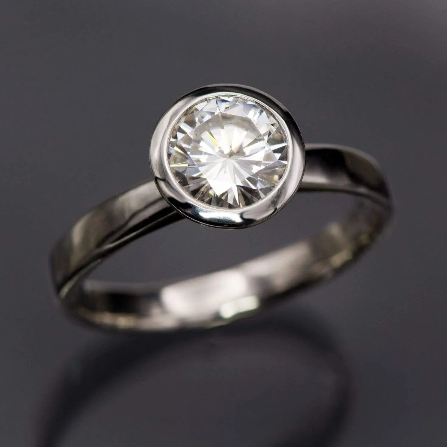 Round Moissanite Full Bezel Solitaire Engagement Ring