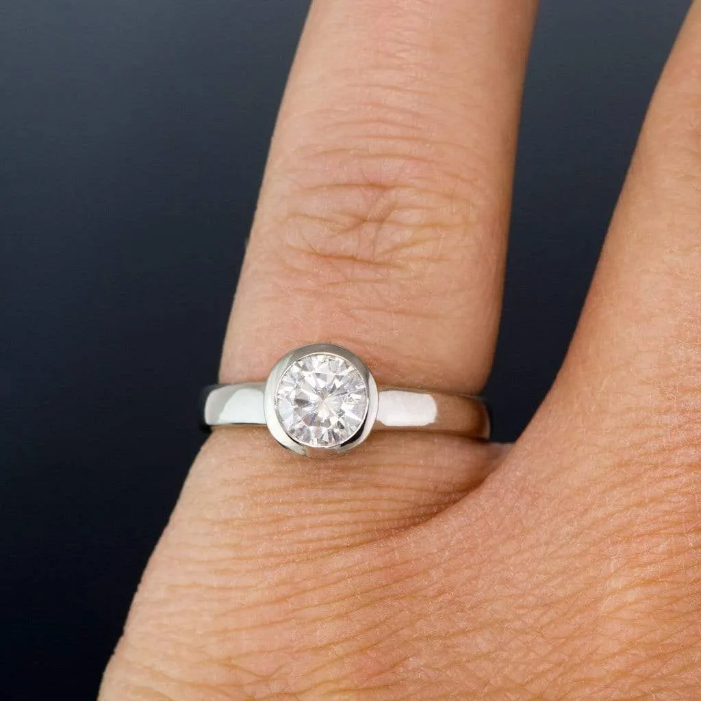 Round Moissanite Full Bezel Solitaire Engagement Ring