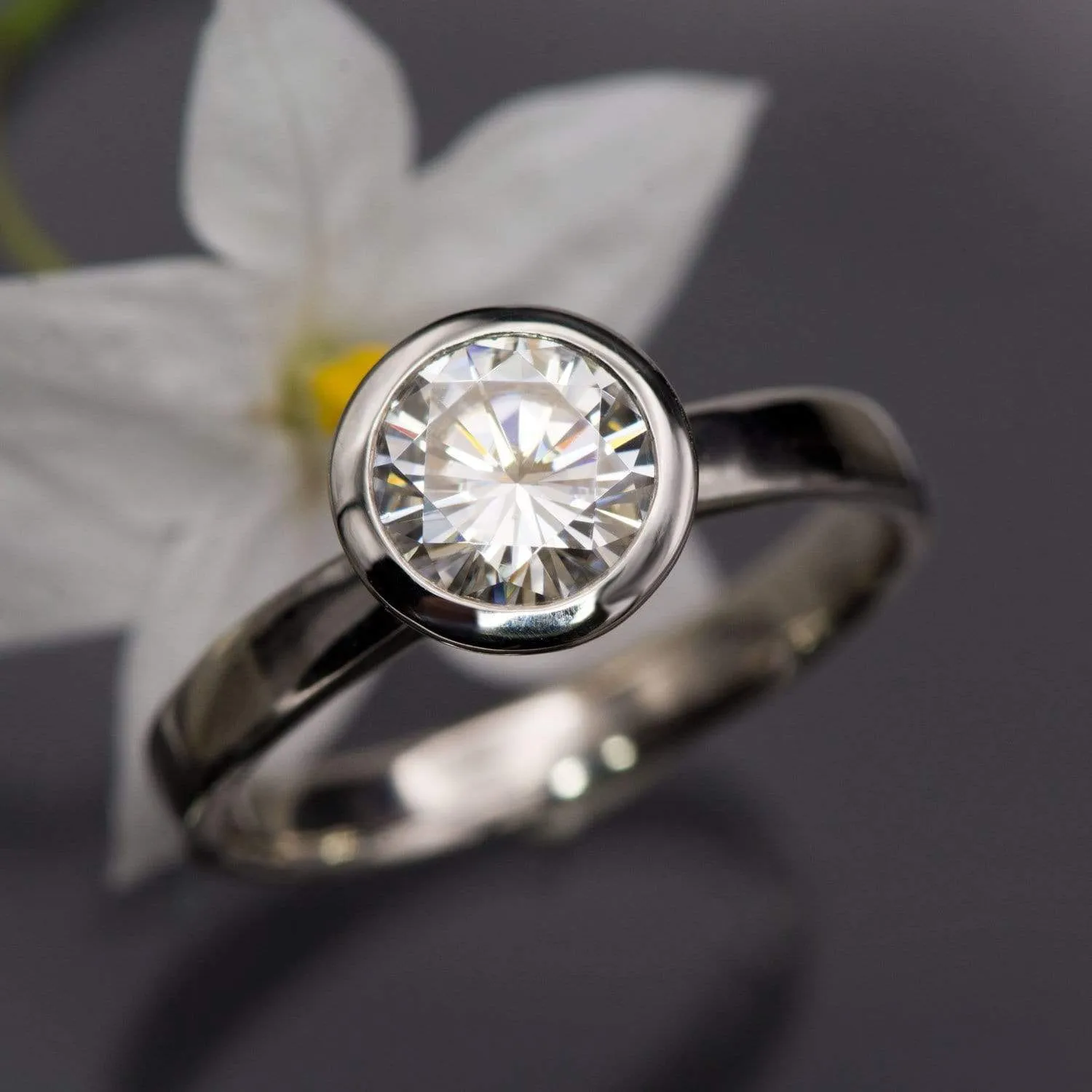 Round Moissanite Full Bezel Solitaire Engagement Ring