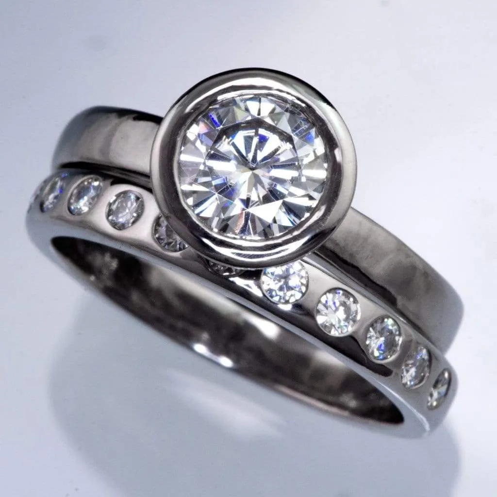 Round Moissanite Full Bezel Solitaire Engagement Ring