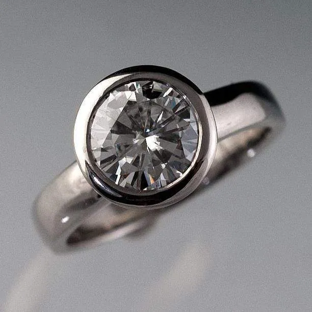 Round Moissanite Full Bezel Solitaire Engagement Ring