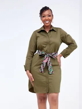 Safari Tawi A-Line Long Sleeve Shirt Dress - Hunters Green