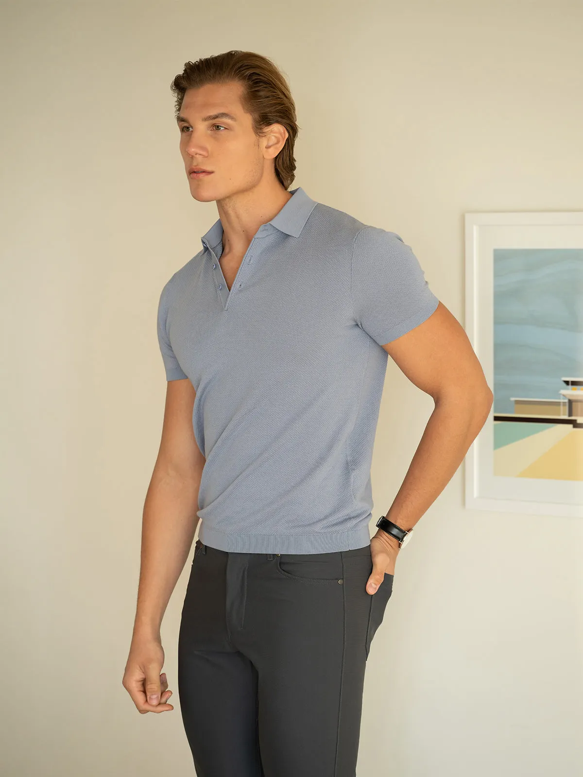 Silk Blend Short-Sleeved Knit Stretch Polo